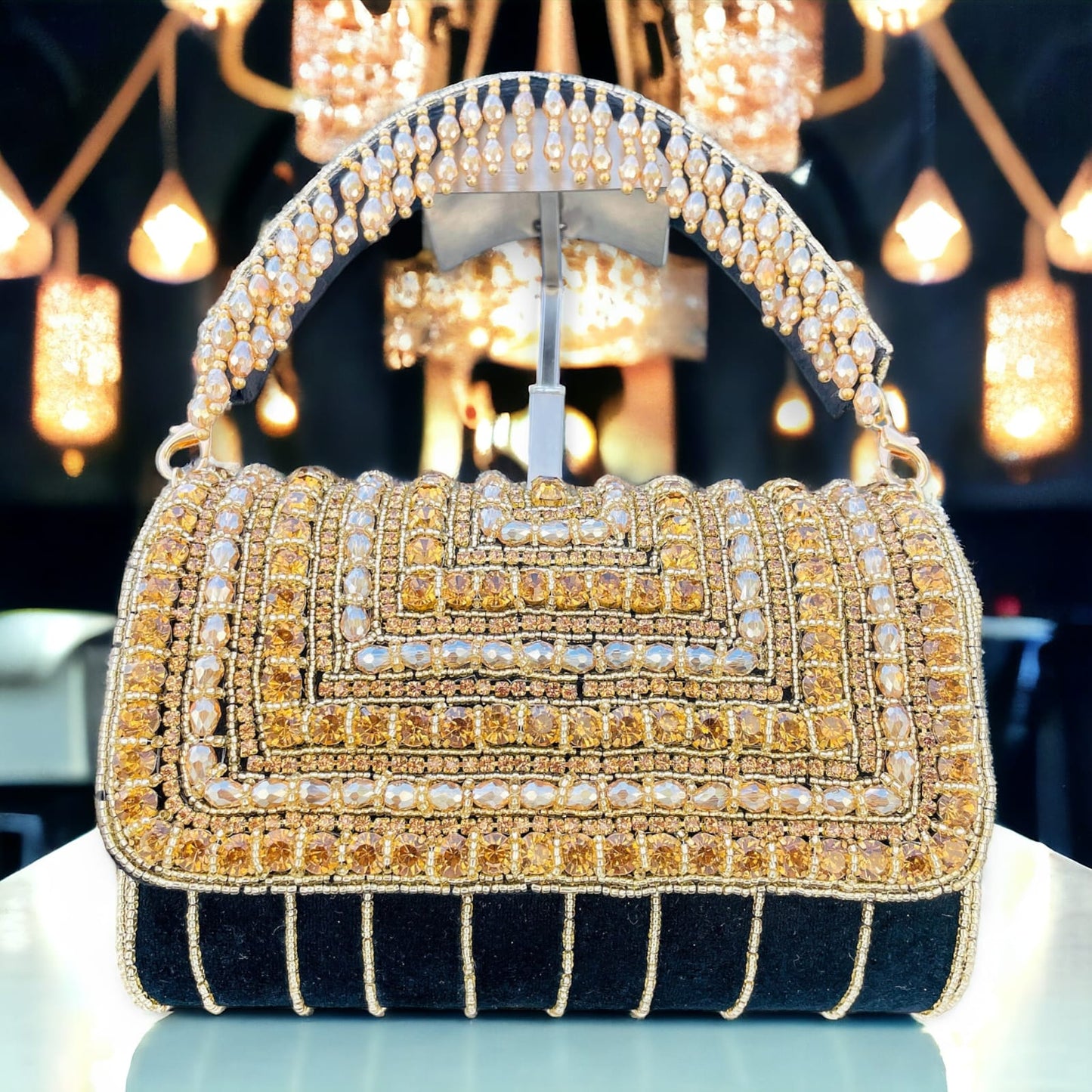 A crystal flap clutch