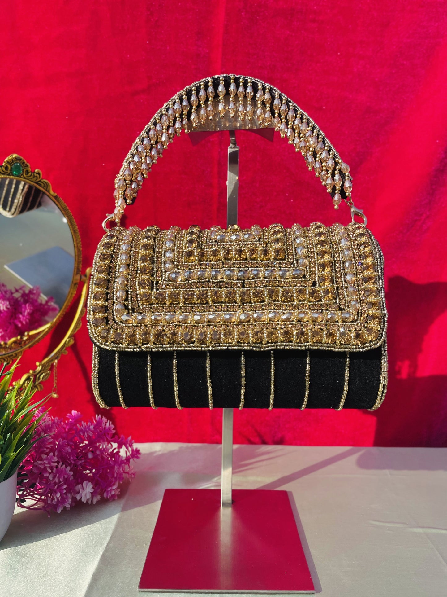 A crystal flap clutch