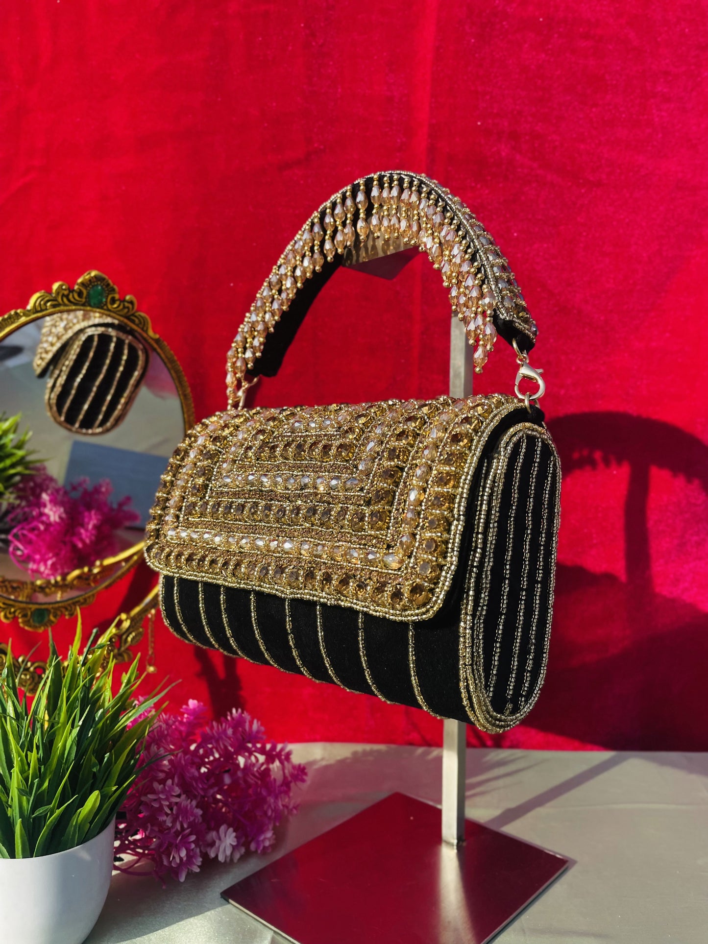 A crystal flap clutch