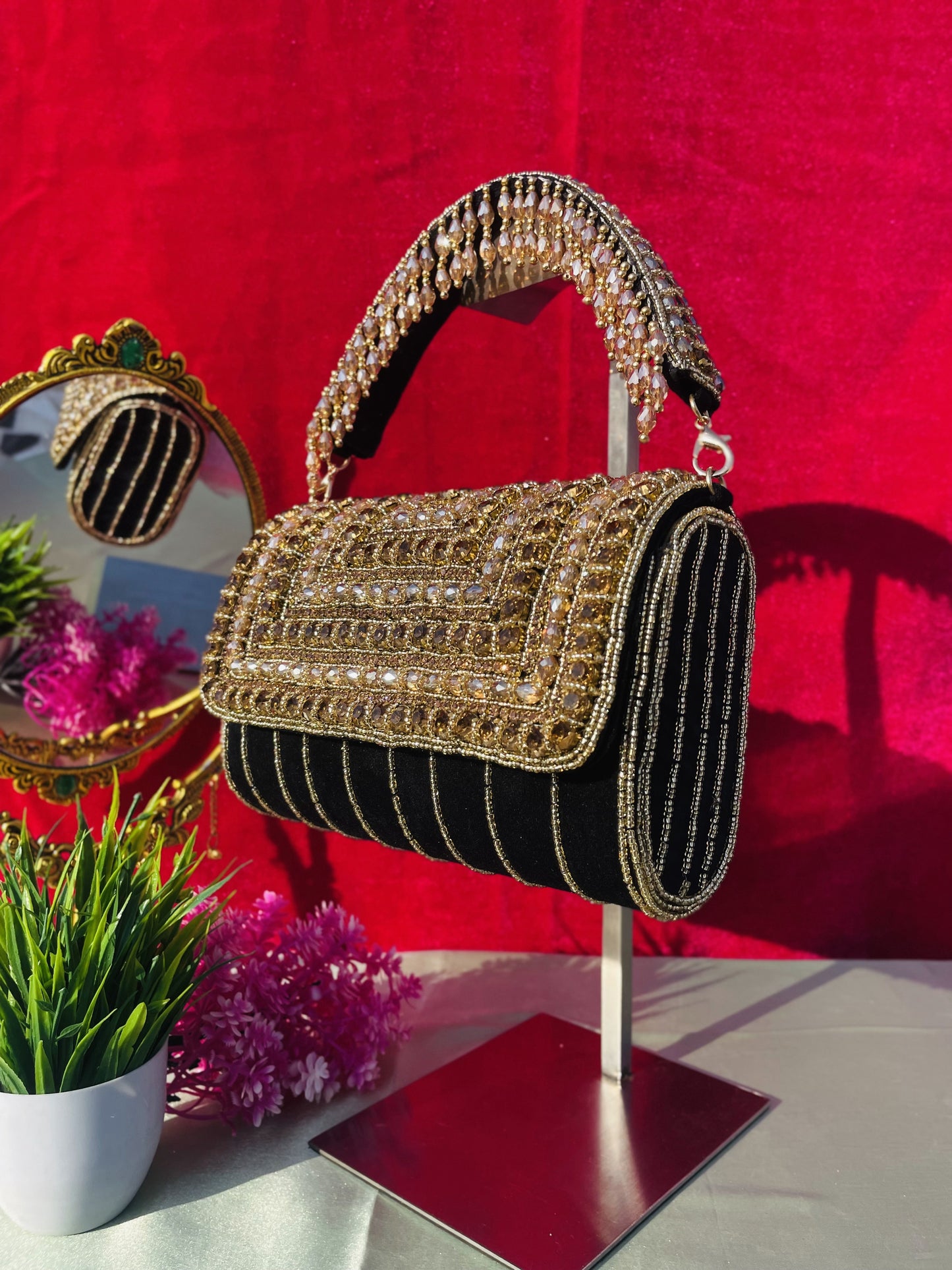 A crystal flap clutch