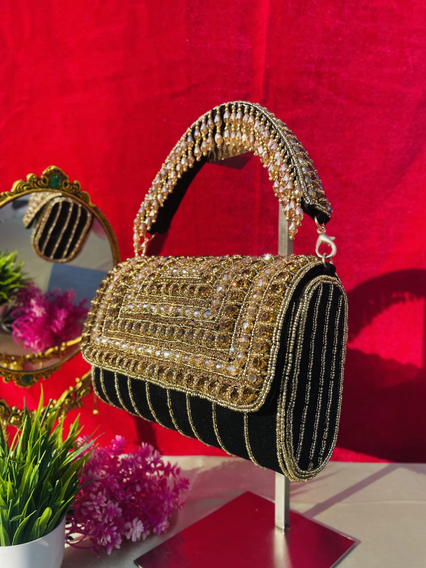 A crystal flap clutch