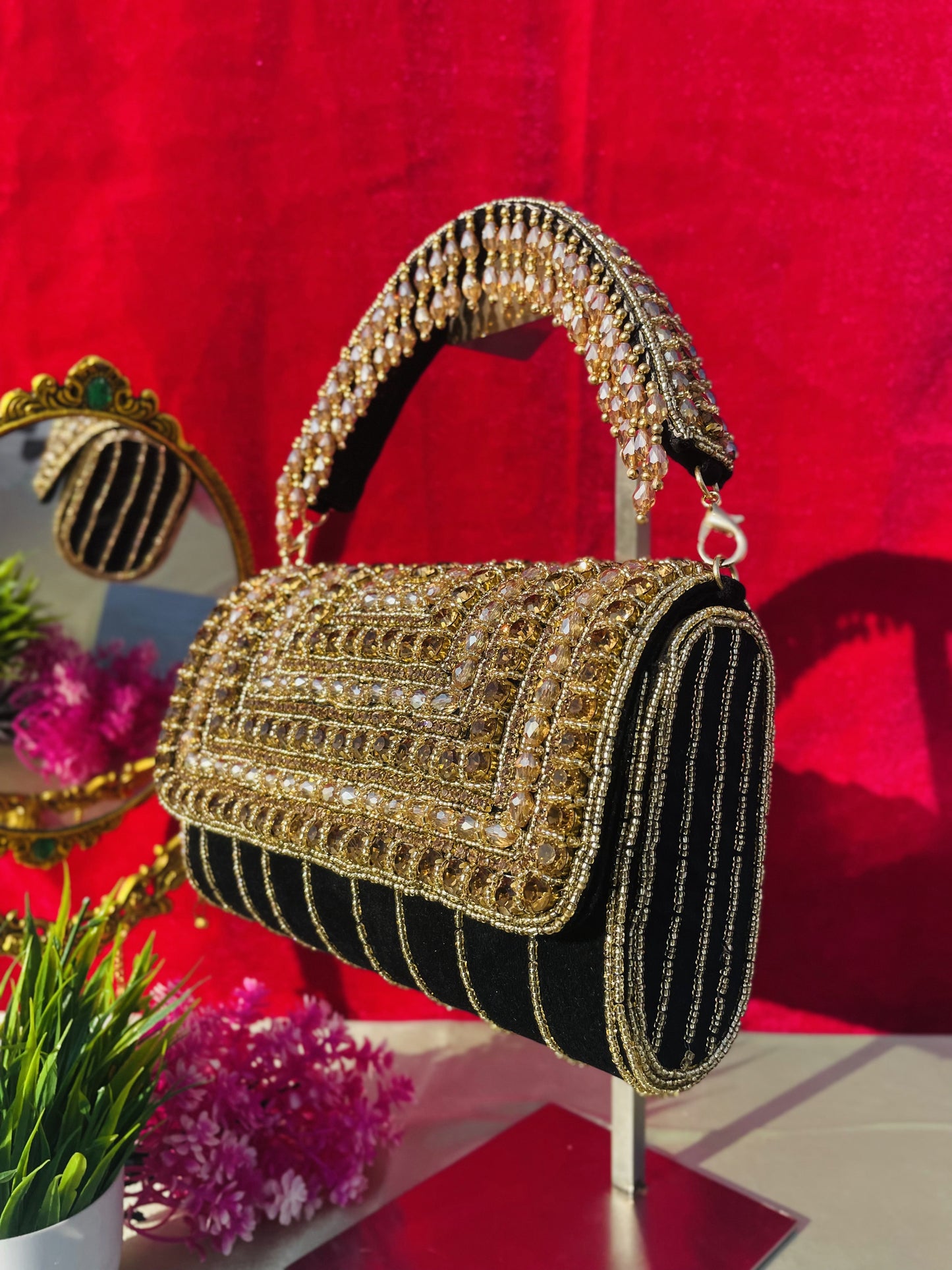 A crystal flap clutch