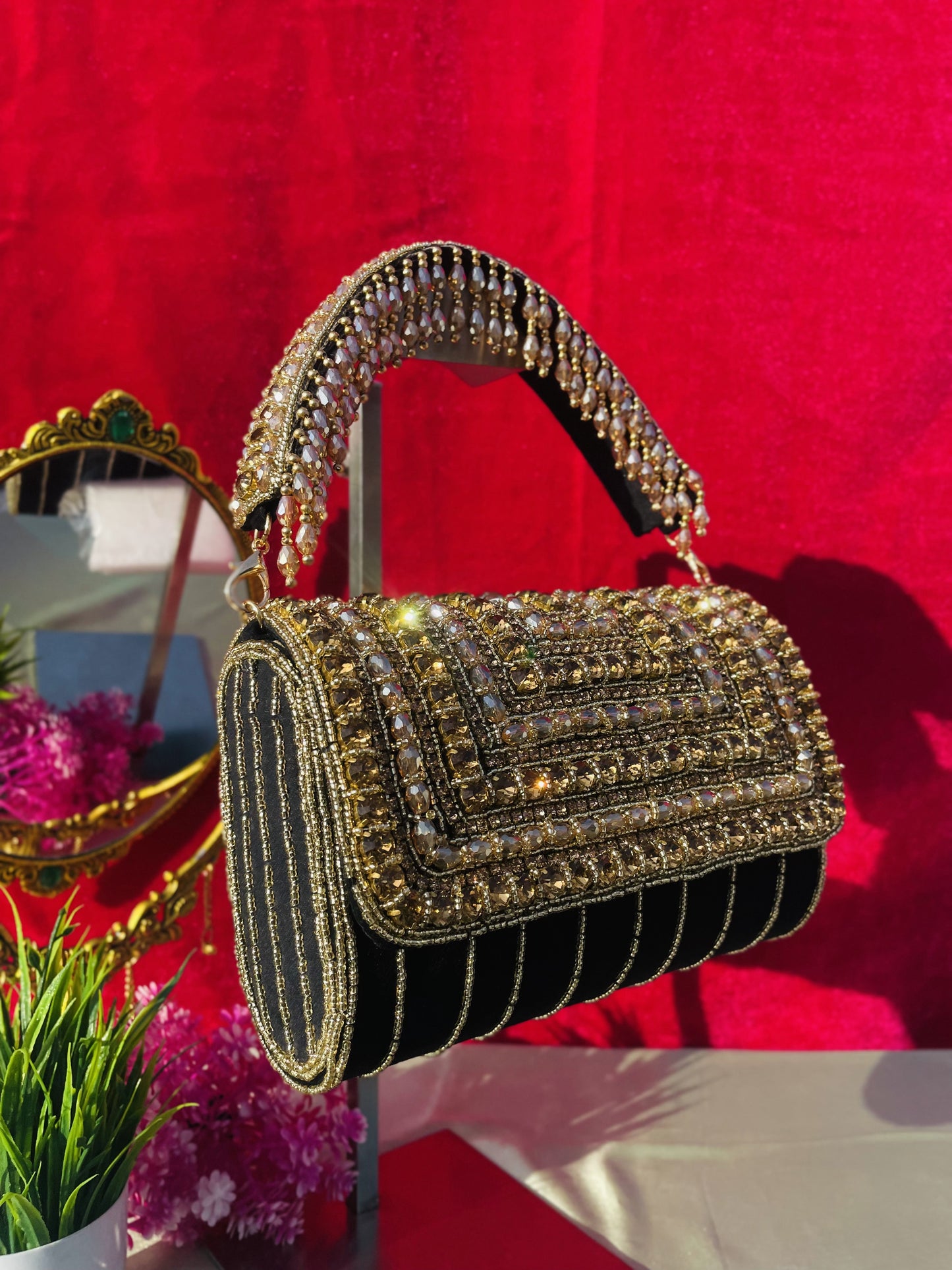 A crystal flap clutch