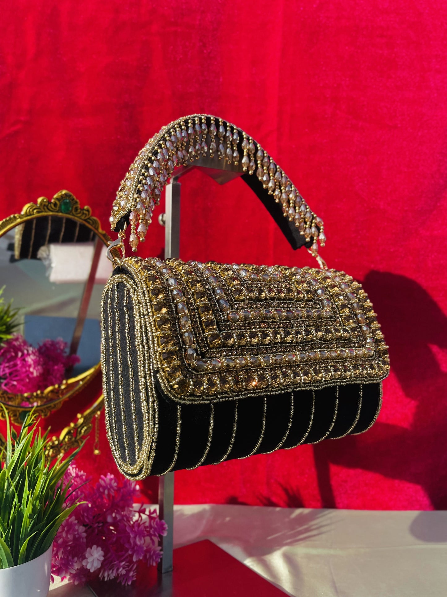 A crystal flap clutch