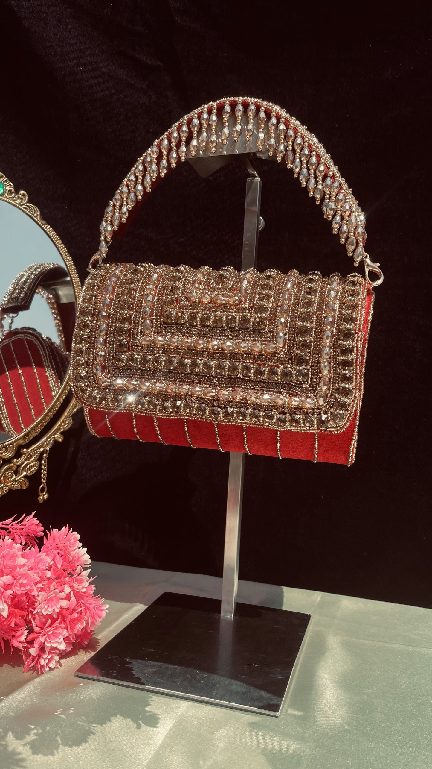 A crystal flap clutch