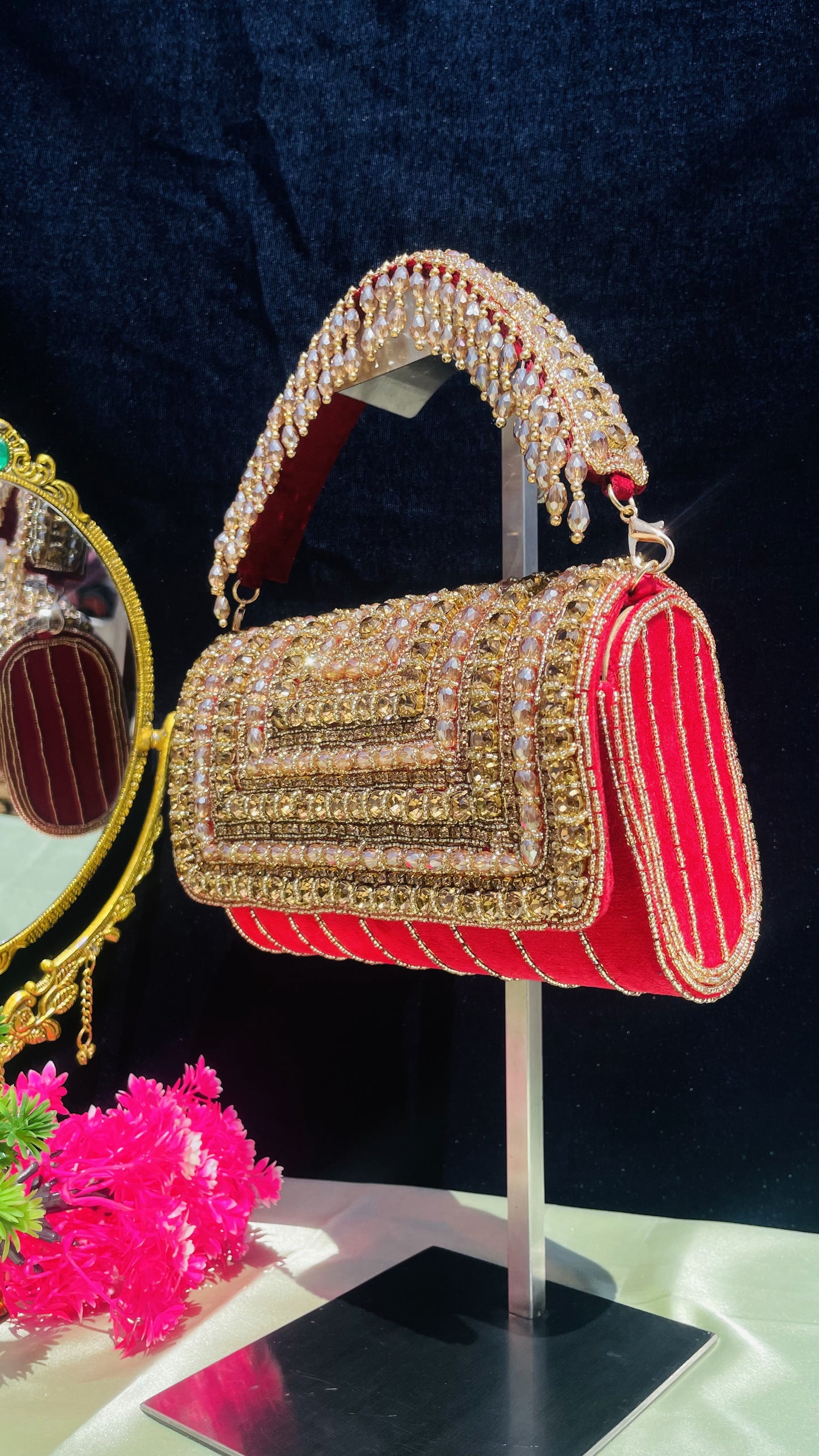 A crystal flap clutch