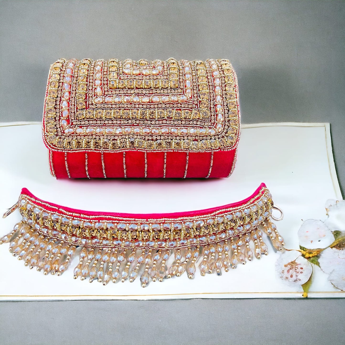 A crystal flap clutch