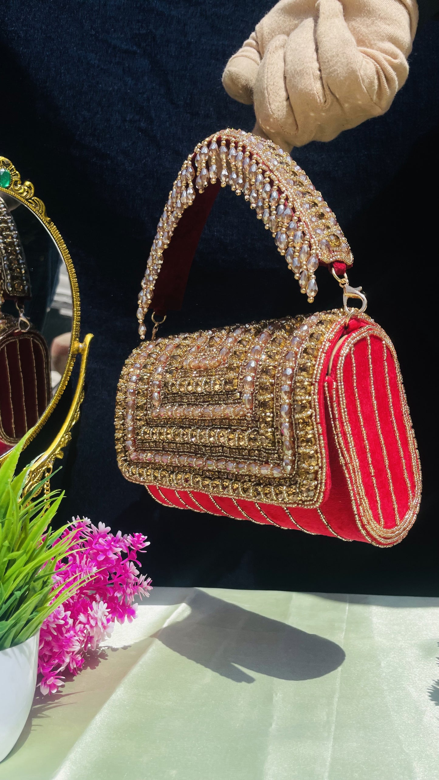 A crystal flap clutch