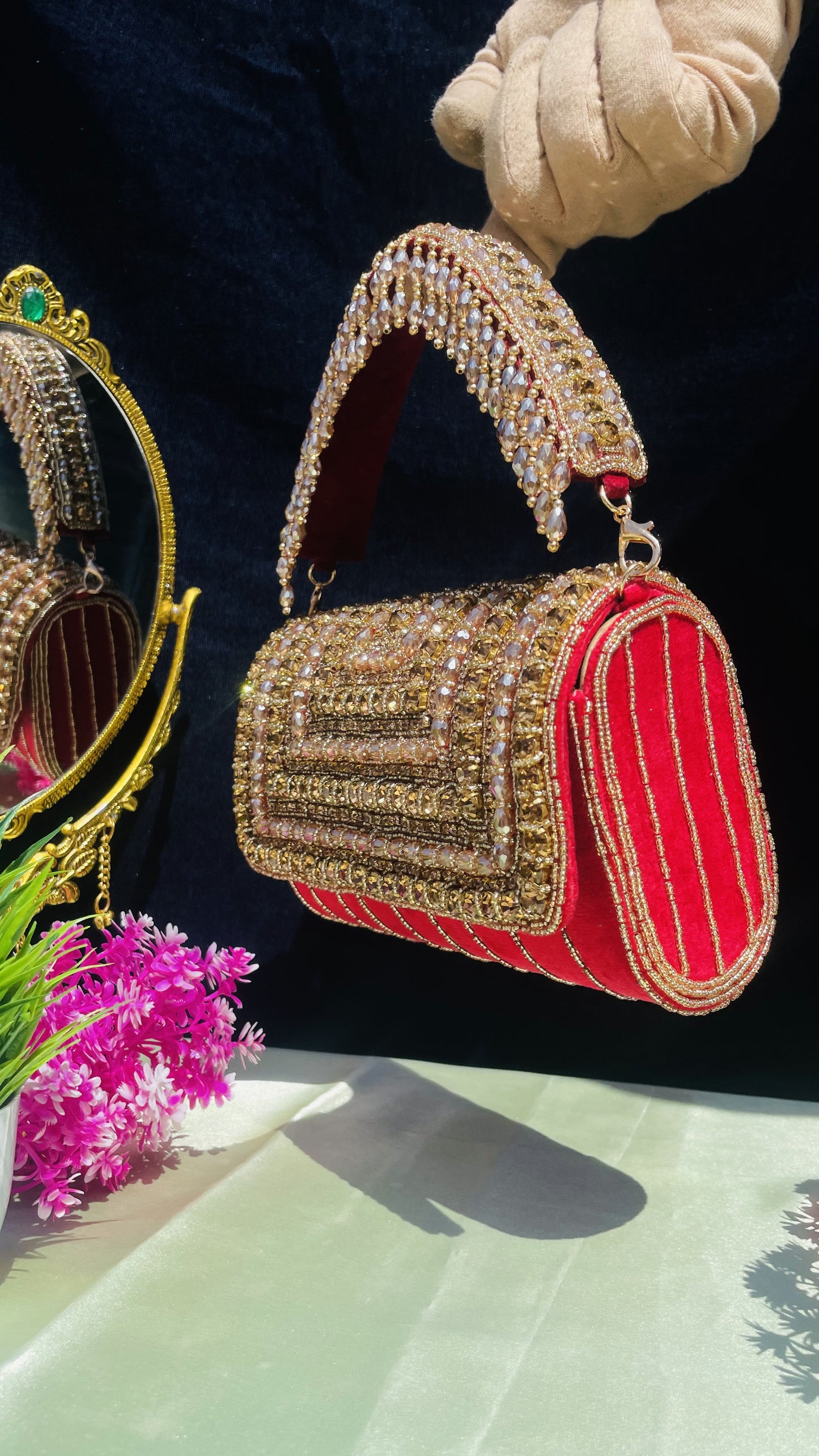 A crystal flap clutch