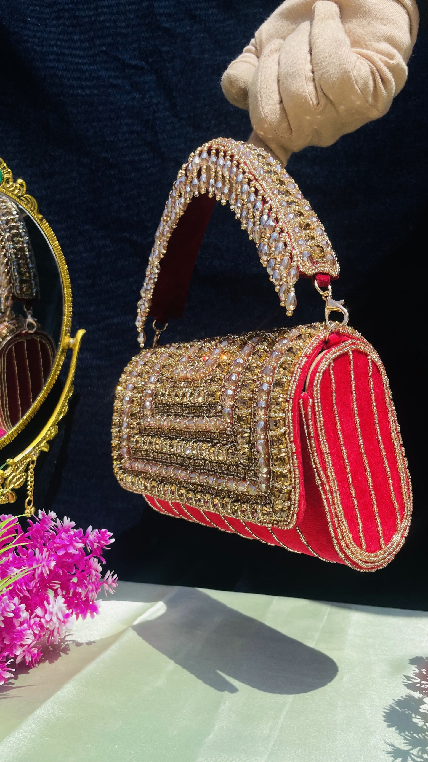 A crystal flap clutch