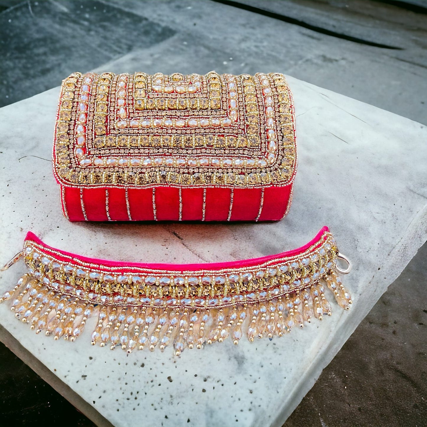 A crystal flap clutch