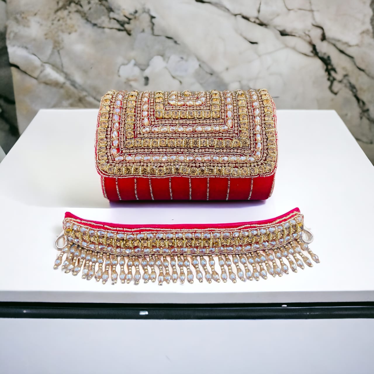 A crystal flap clutch