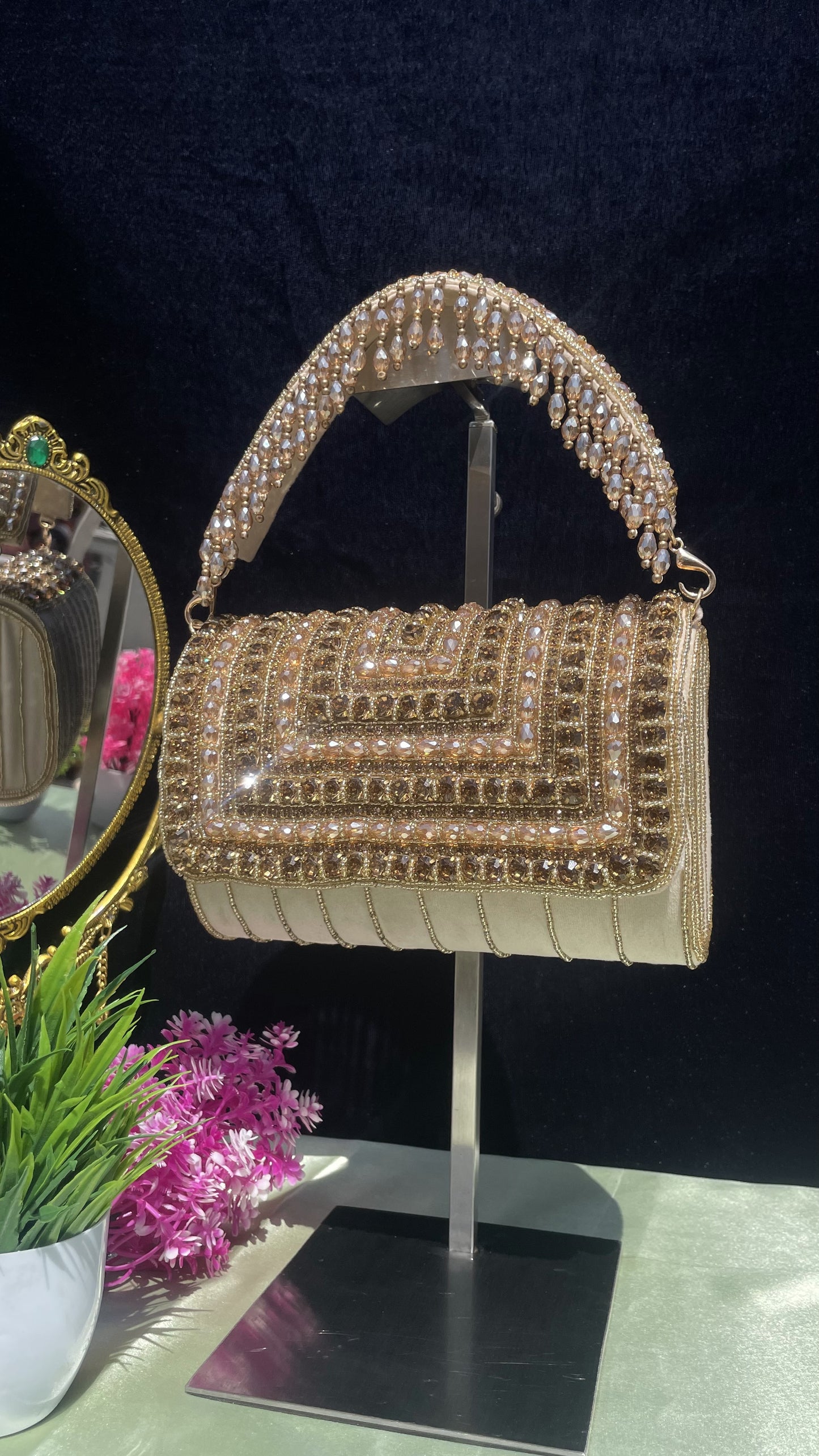 A crystal flap clutch