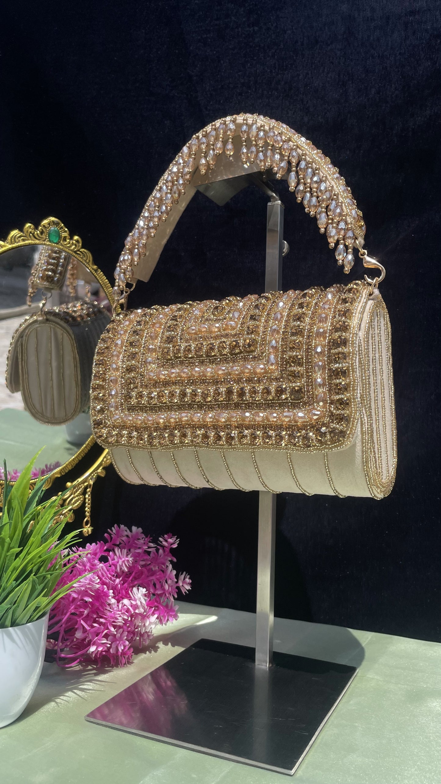 A crystal flap clutch