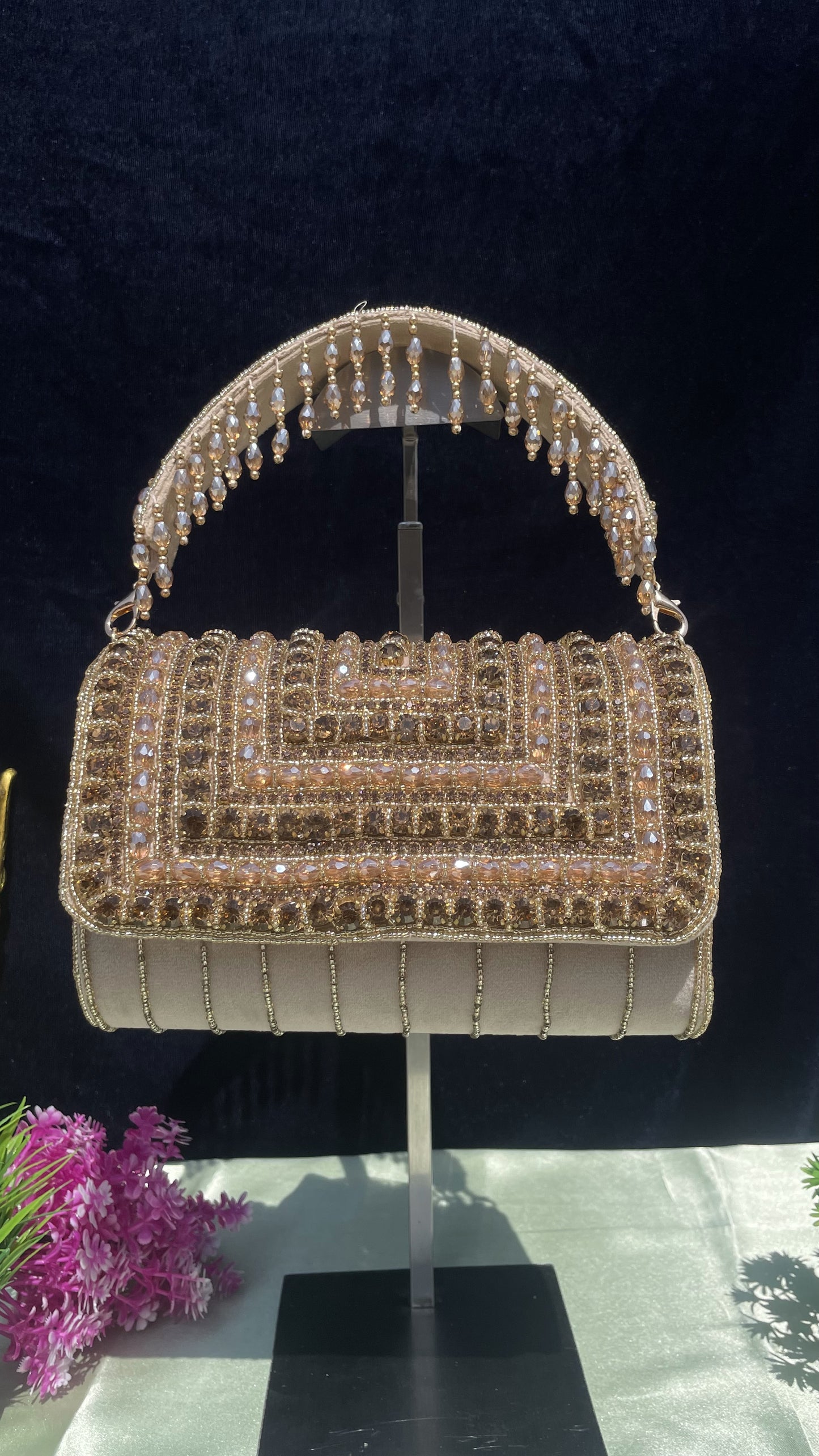 A crystal flap clutch