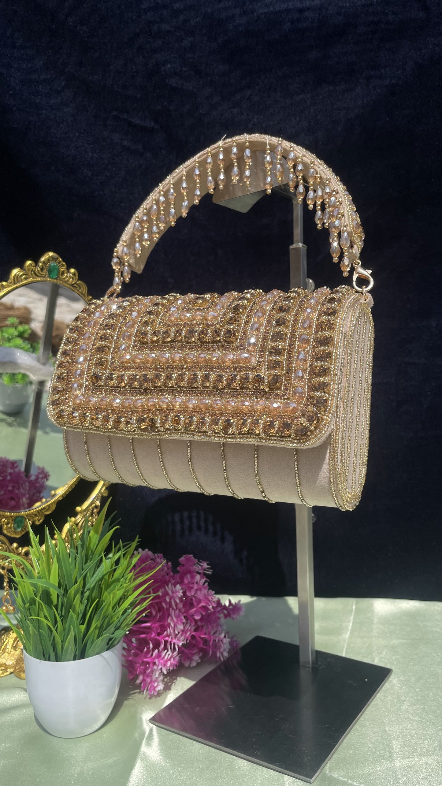 A crystal flap clutch
