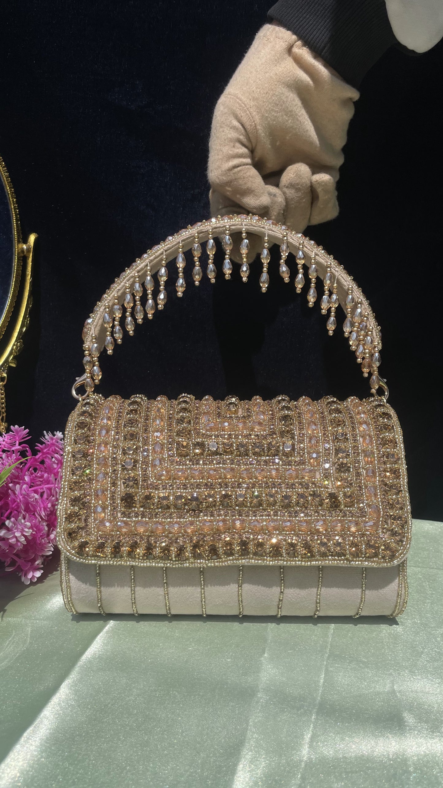 A crystal flap clutch