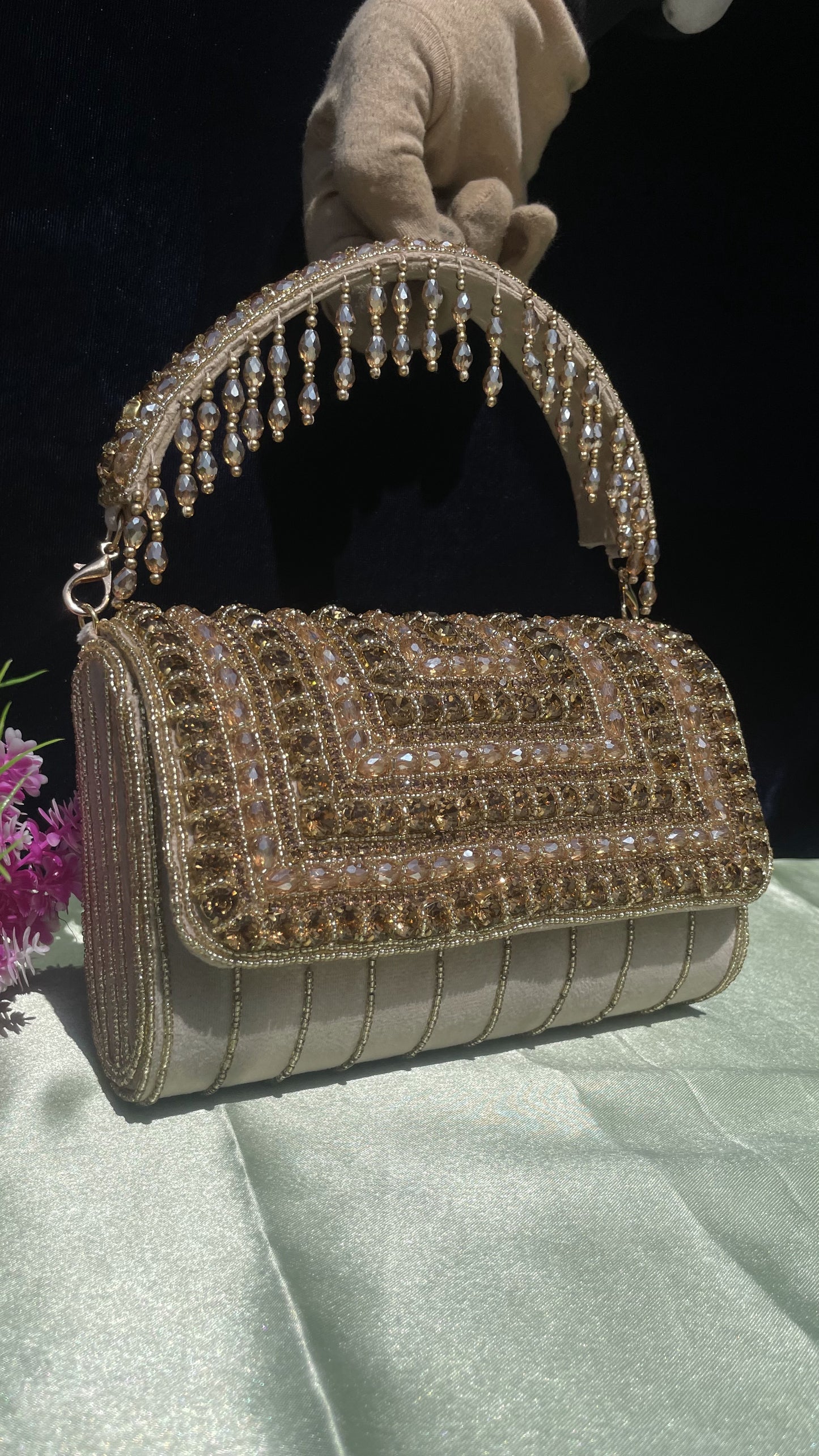 A crystal flap clutch