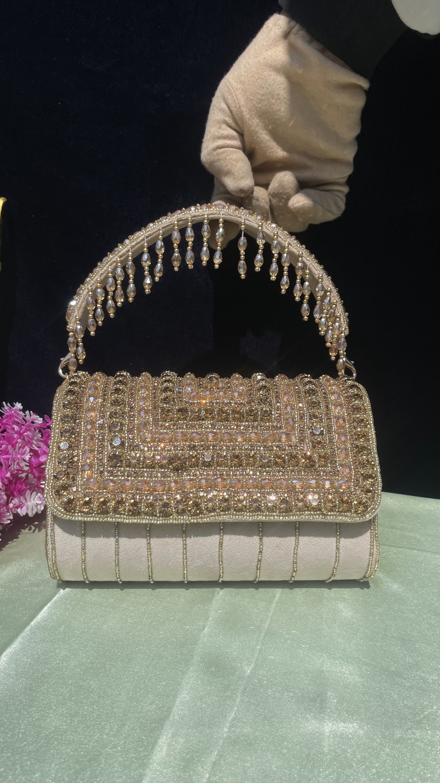 A crystal flap clutch
