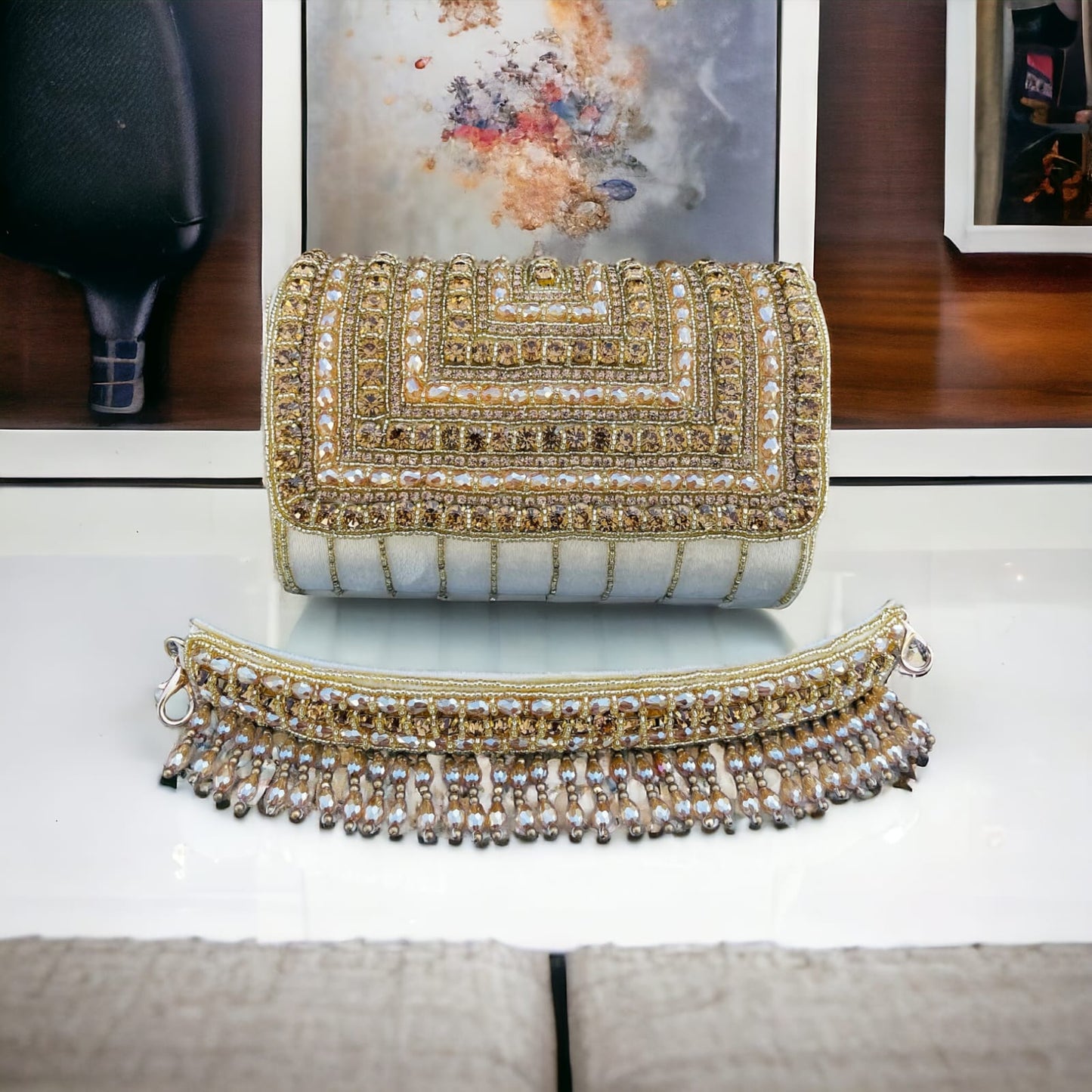 A crystal flap clutch