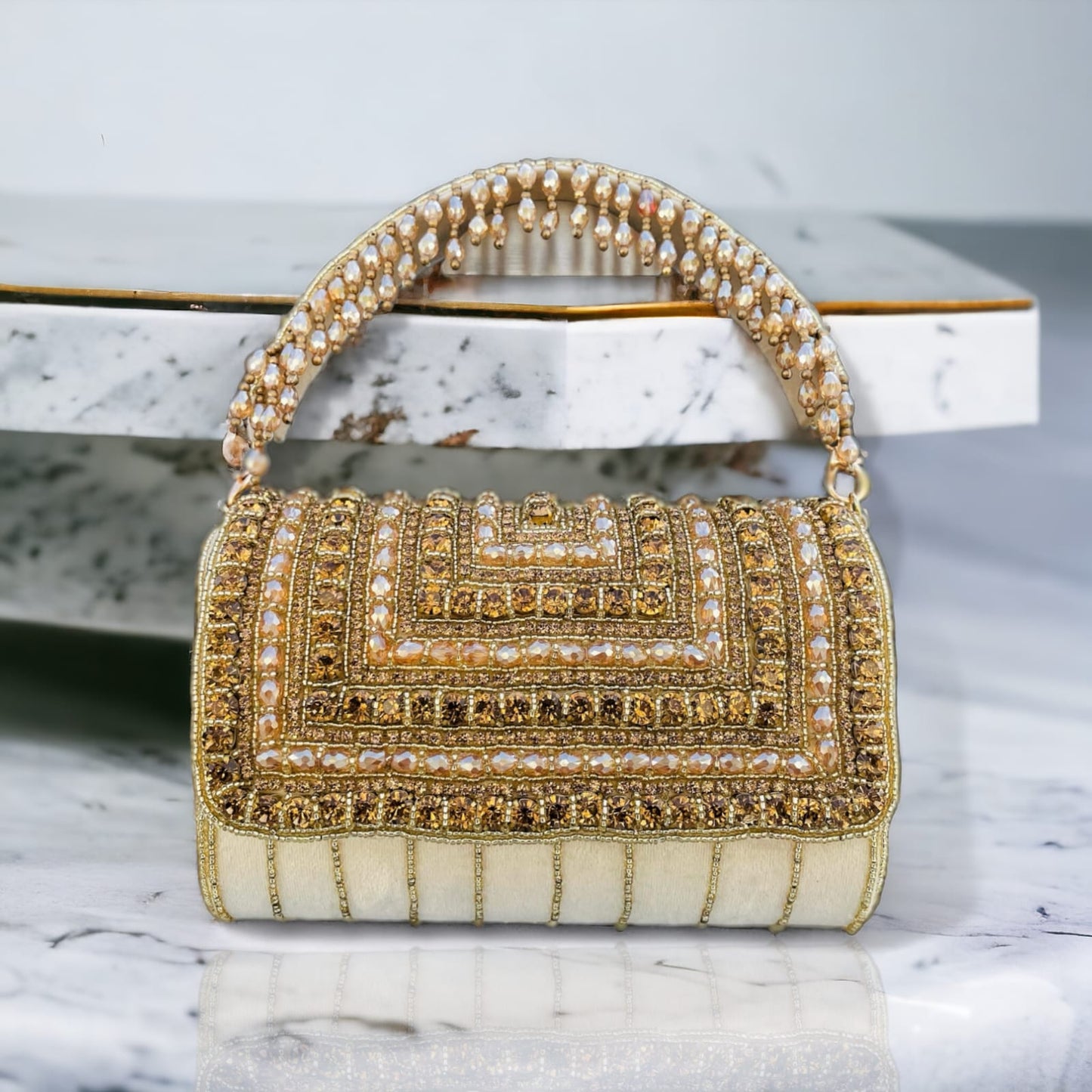 A crystal flap clutch