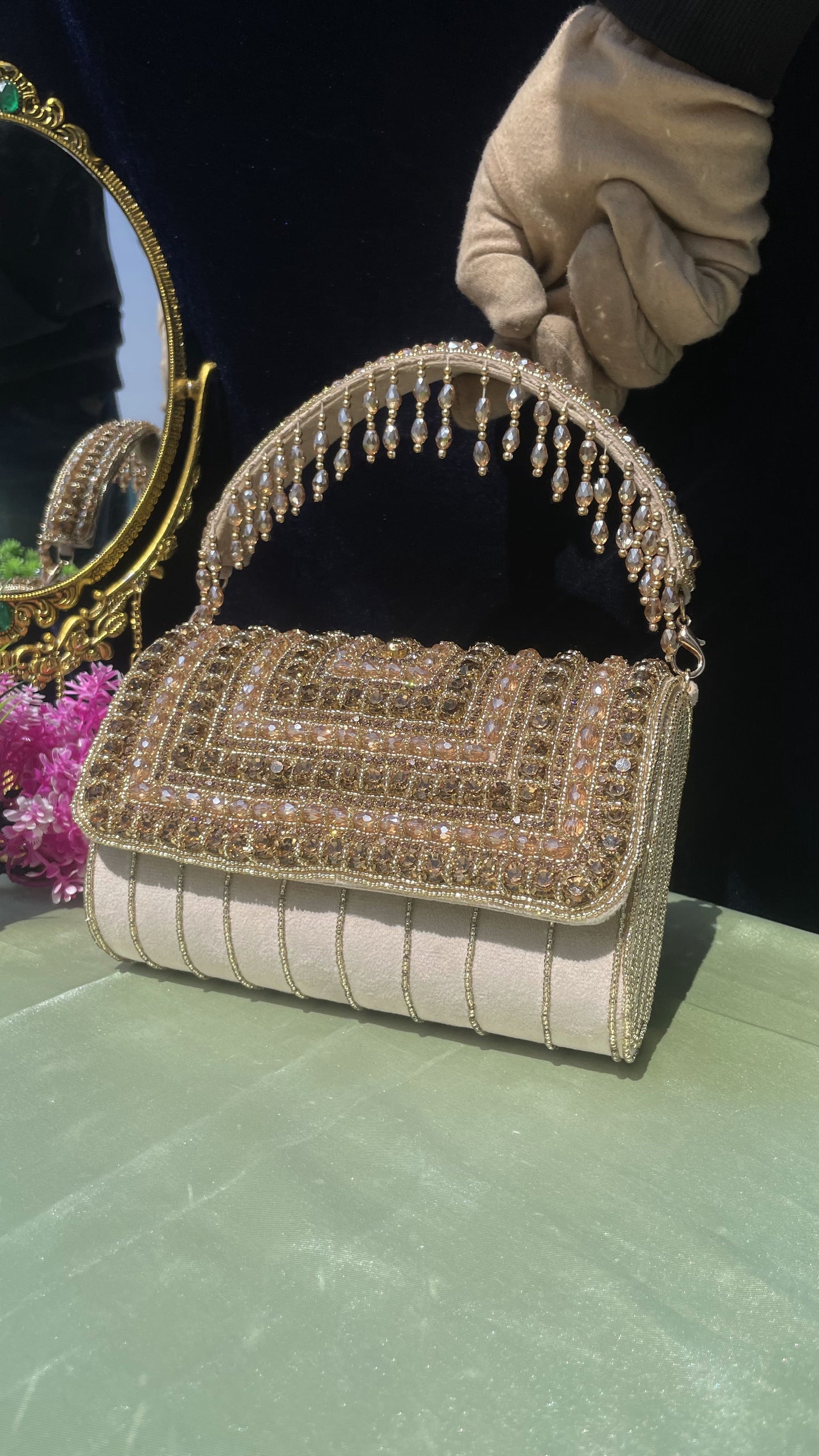 A crystal flap clutch