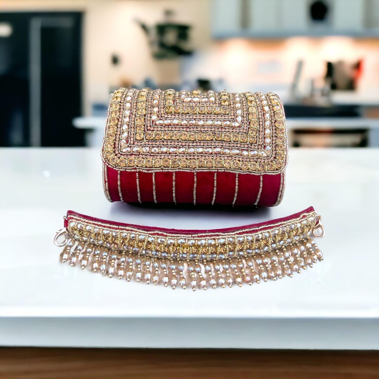A crystal flap clutch