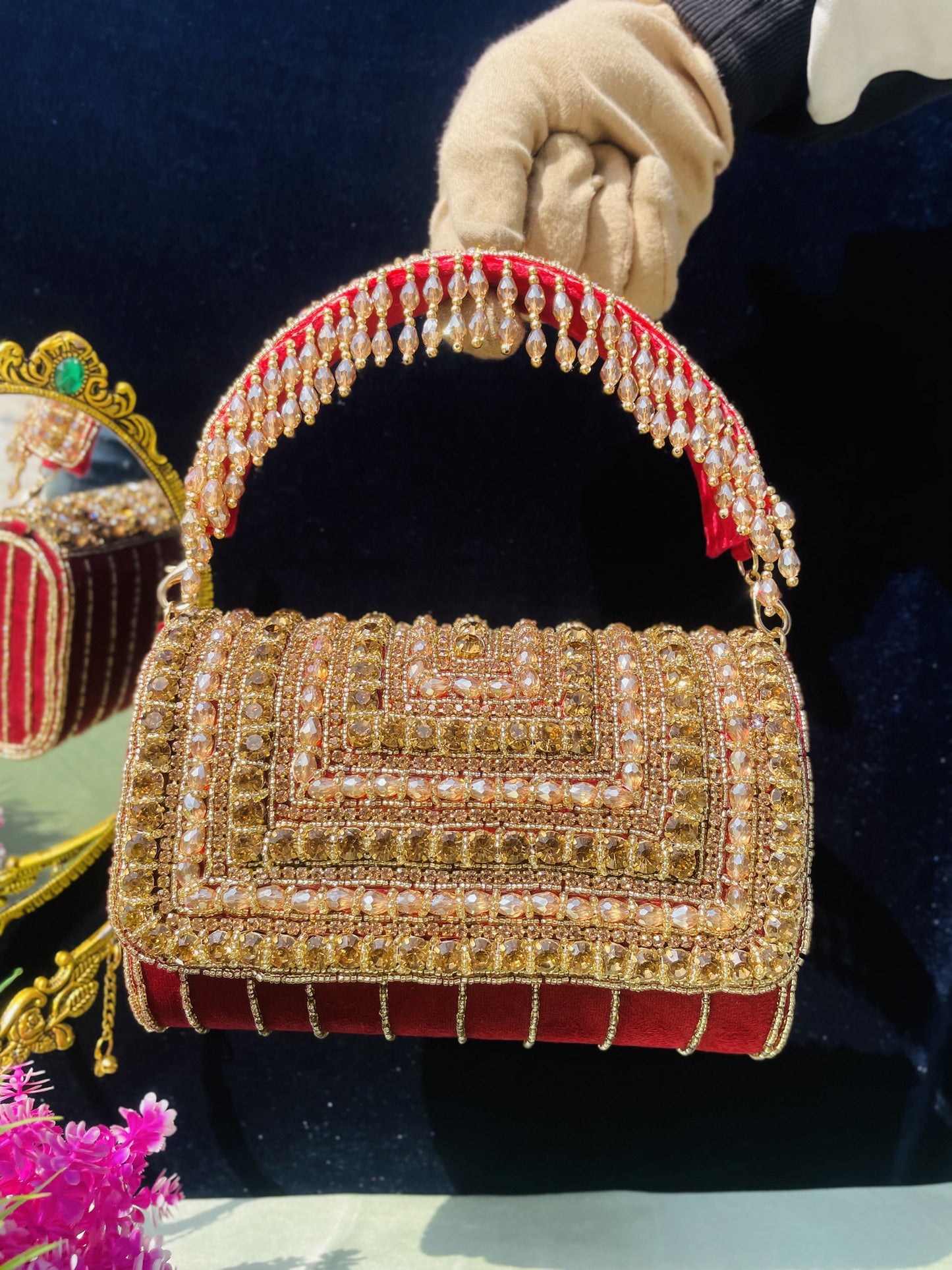 A crystal flap clutch