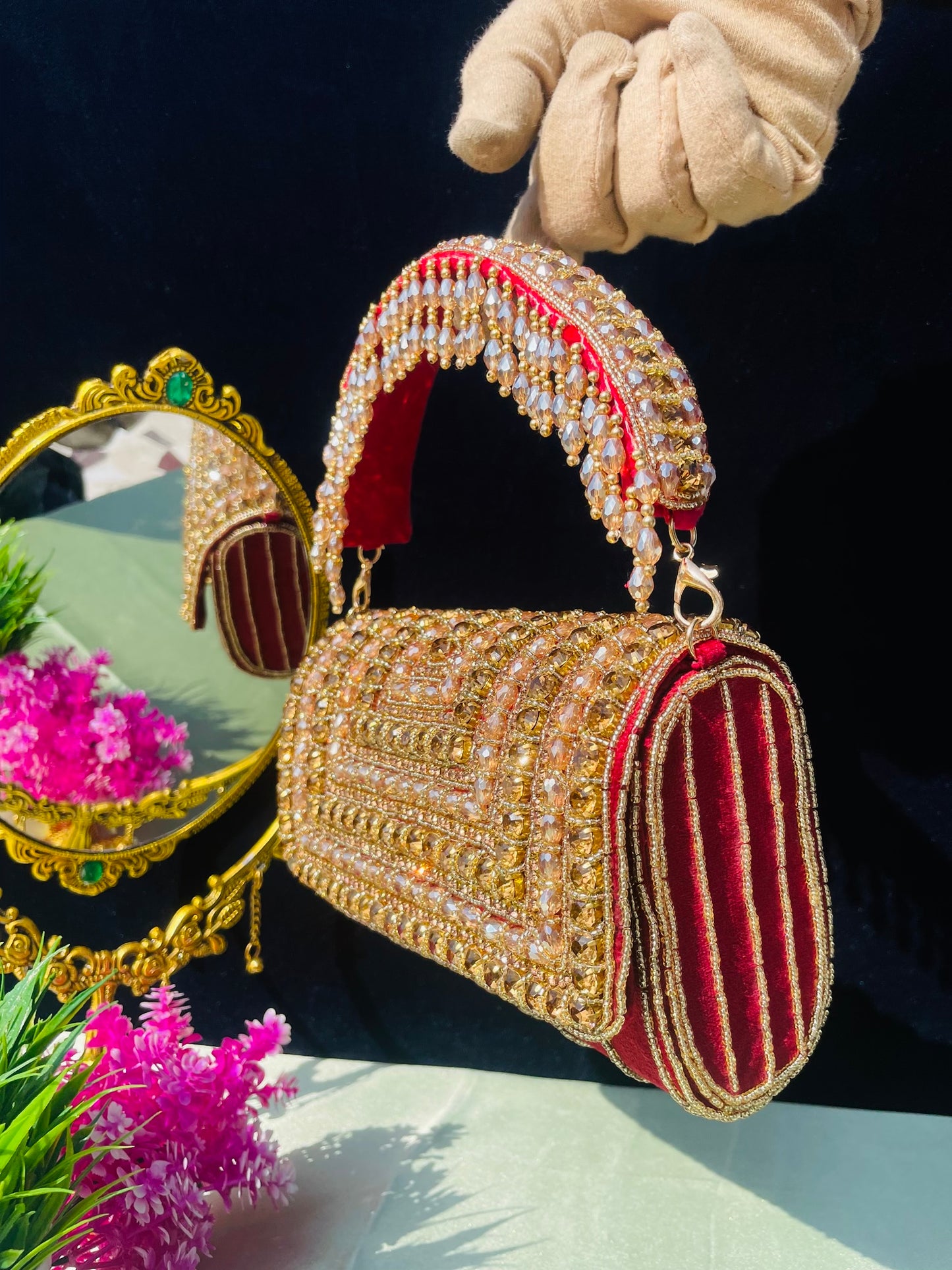 A crystal flap clutch