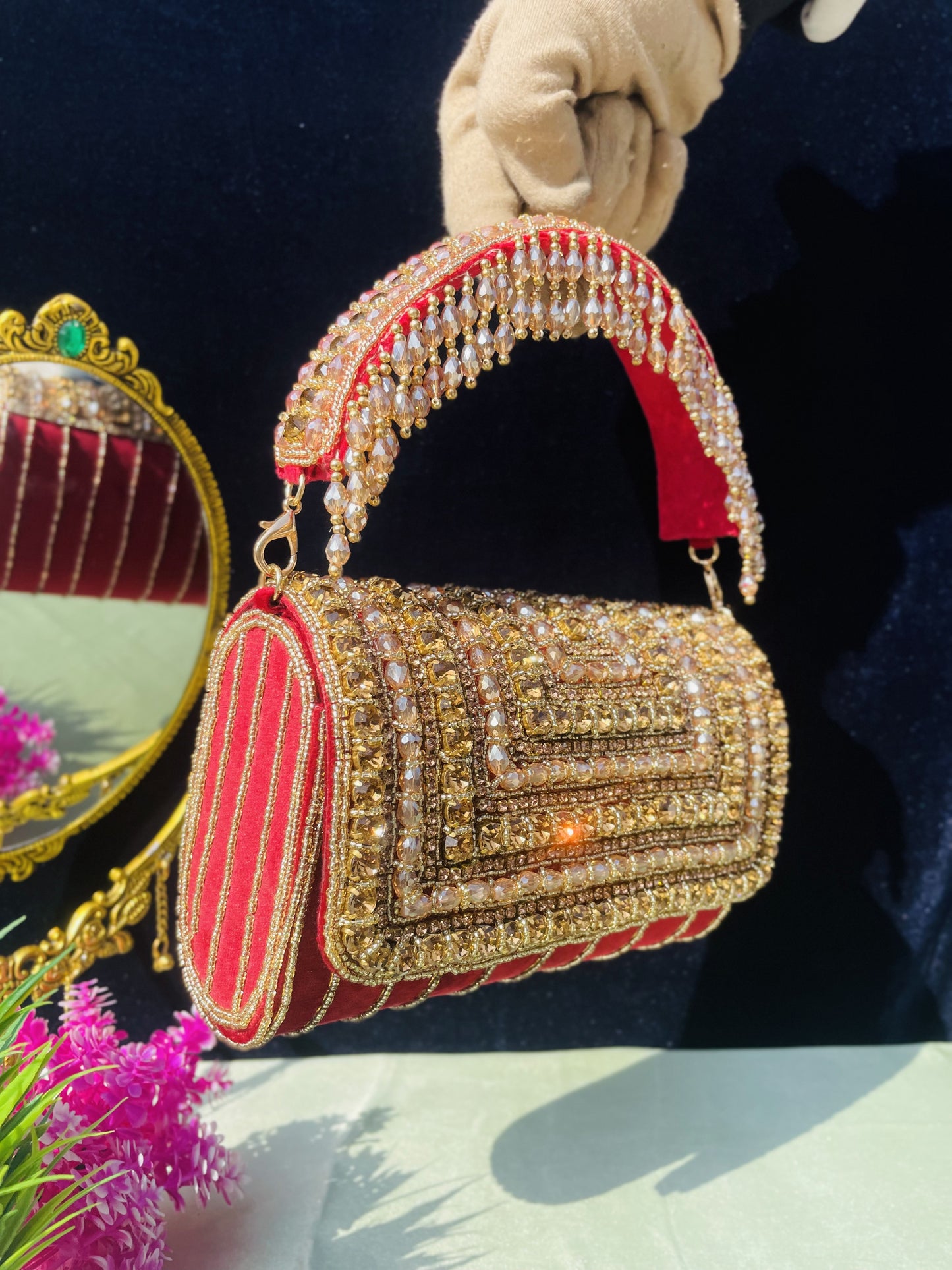 A crystal flap clutch