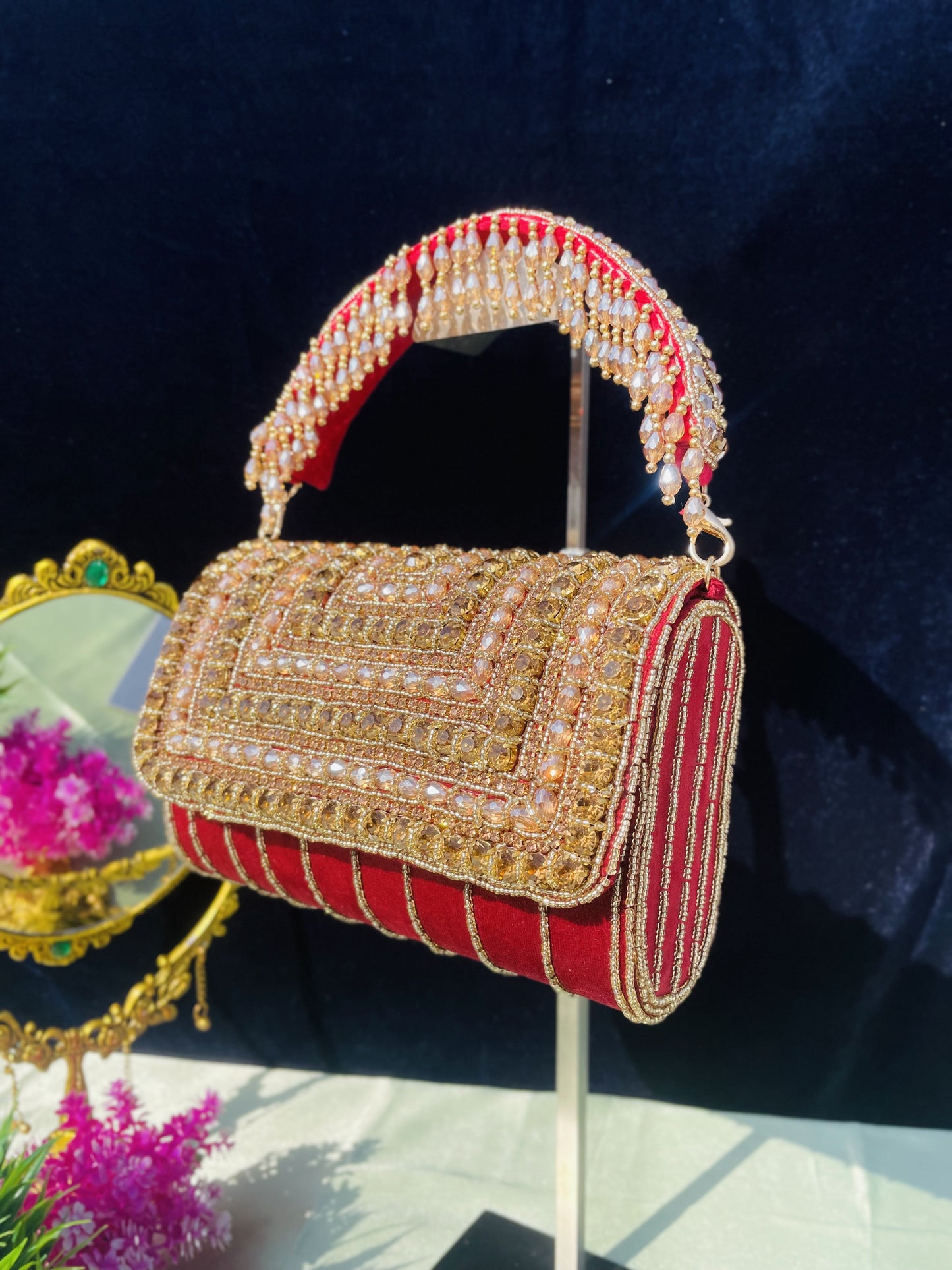 A crystal flap clutch