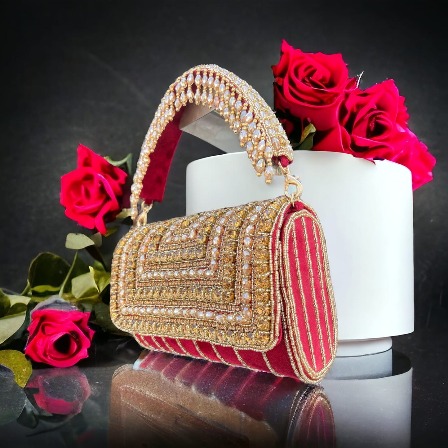A crystal flap clutch