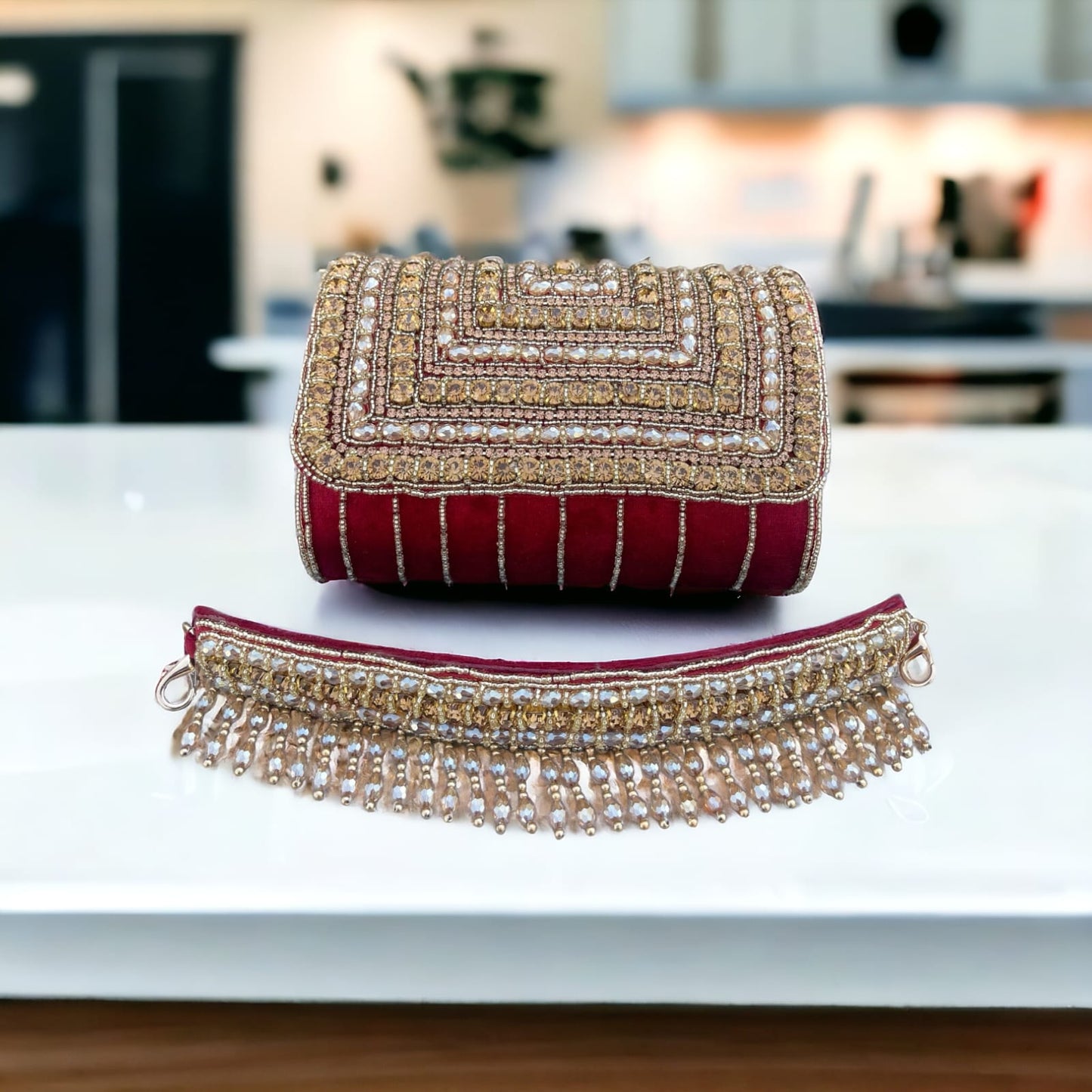 A crystal flap clutch