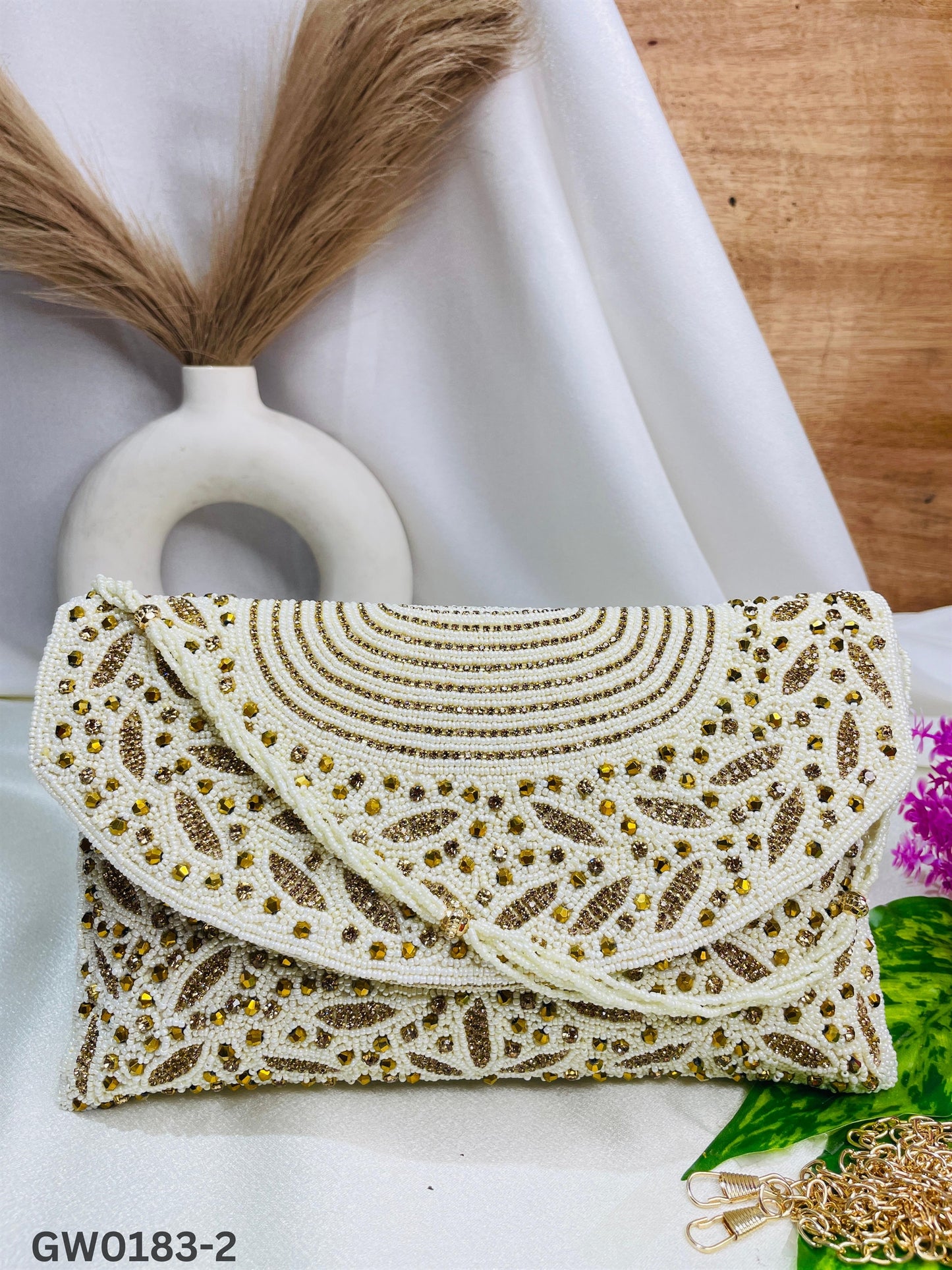 Radiant Arc Hand-Beaded Clutch
