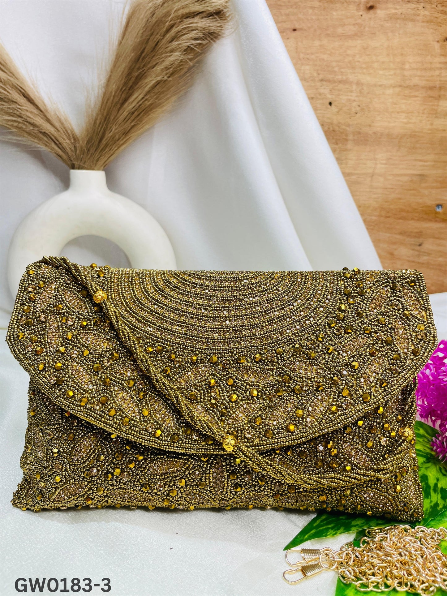 Radiant Arc Hand-Beaded Clutch