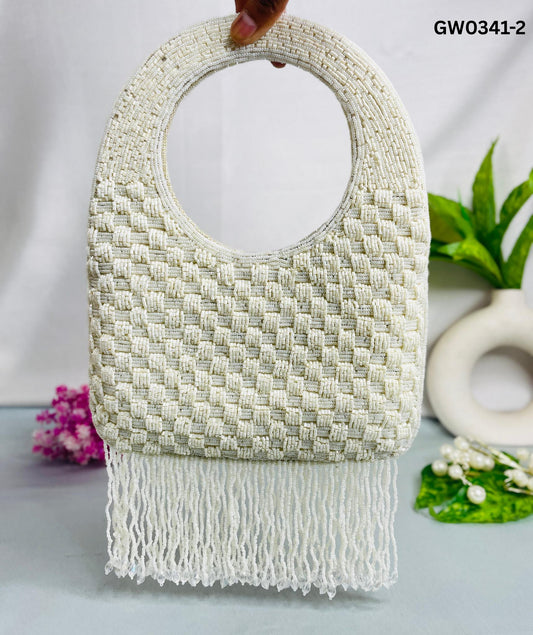 Hand-Beaded Fringe Handle Clutch – A Statement of Subtle Glam by Trendy Crafts