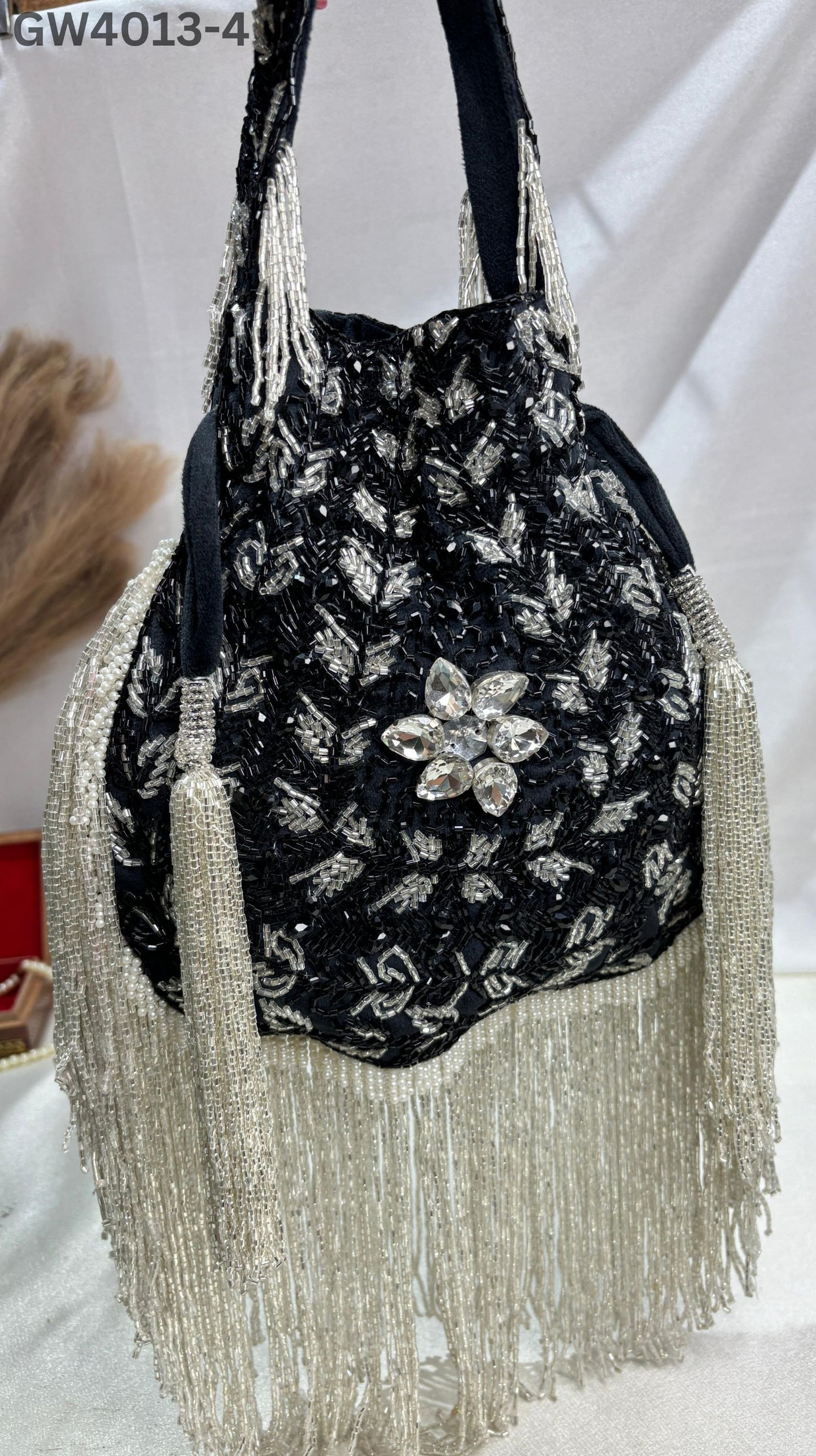 Anna designer handwork potli black