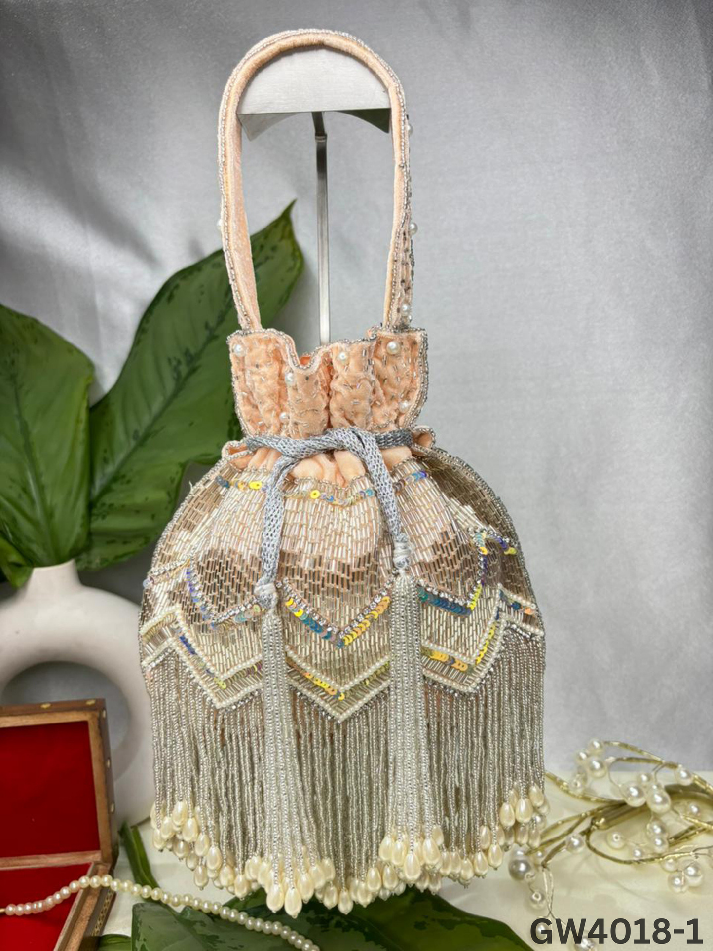 Designer Party Potli Bag for Women with Silver Tassels