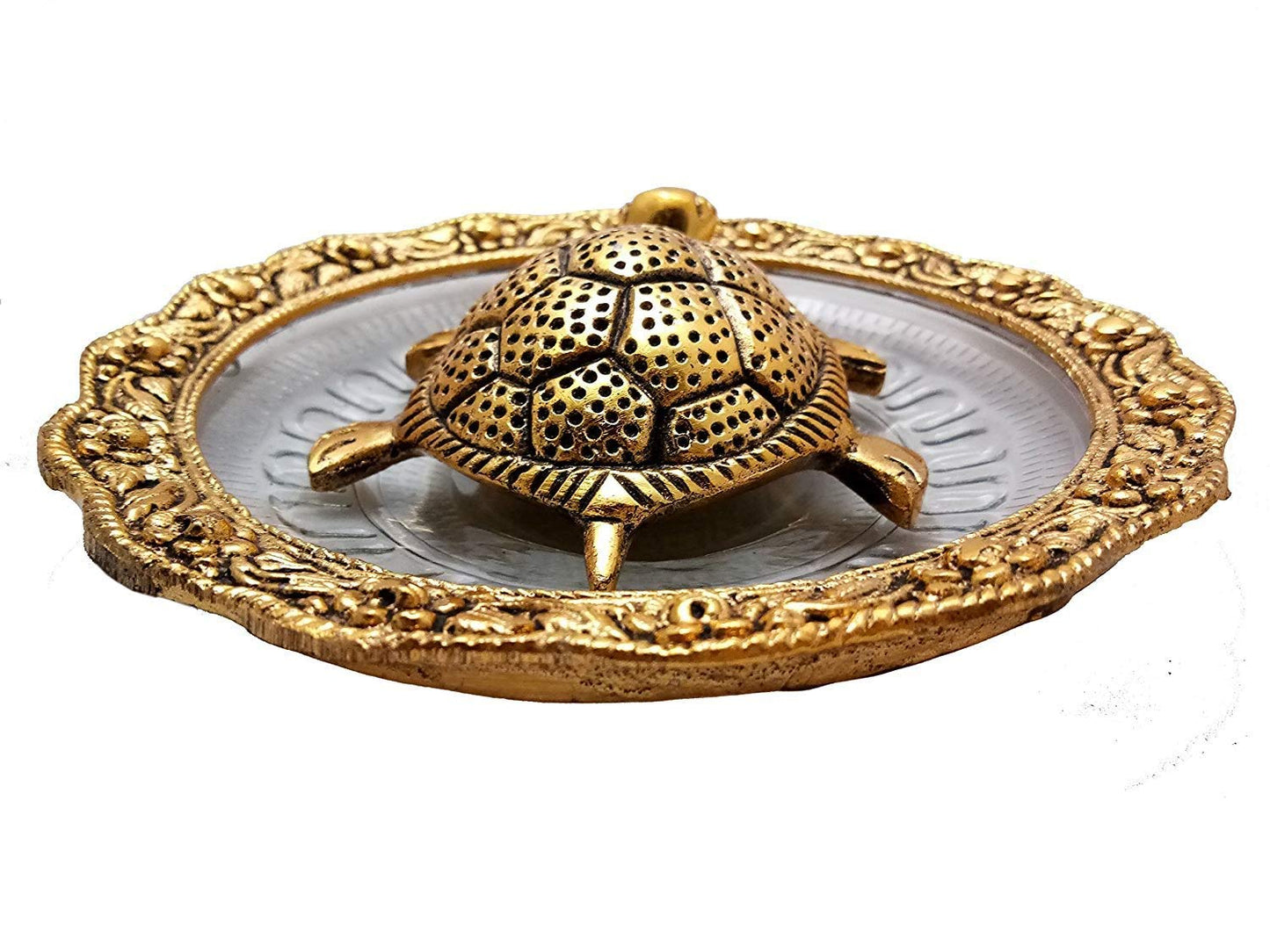 Trendy Crafts Pack Of 4 Golden Tortoise on Designer Plate Enhance Positivity • Invite Prosperity • Elevate Décor