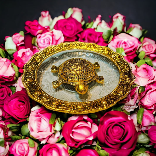 Trendy Crafts Pack Of 4 Golden Tortoise on Designer Plate Enhance Positivity • Invite Prosperity • Elevate Décor