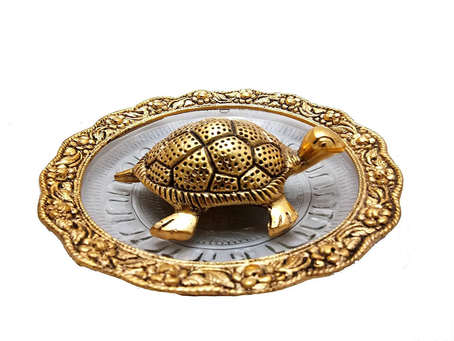 Trendy Crafts Pack Of 4 Golden Tortoise on Designer Plate Enhance Positivity • Invite Prosperity • Elevate Décor
