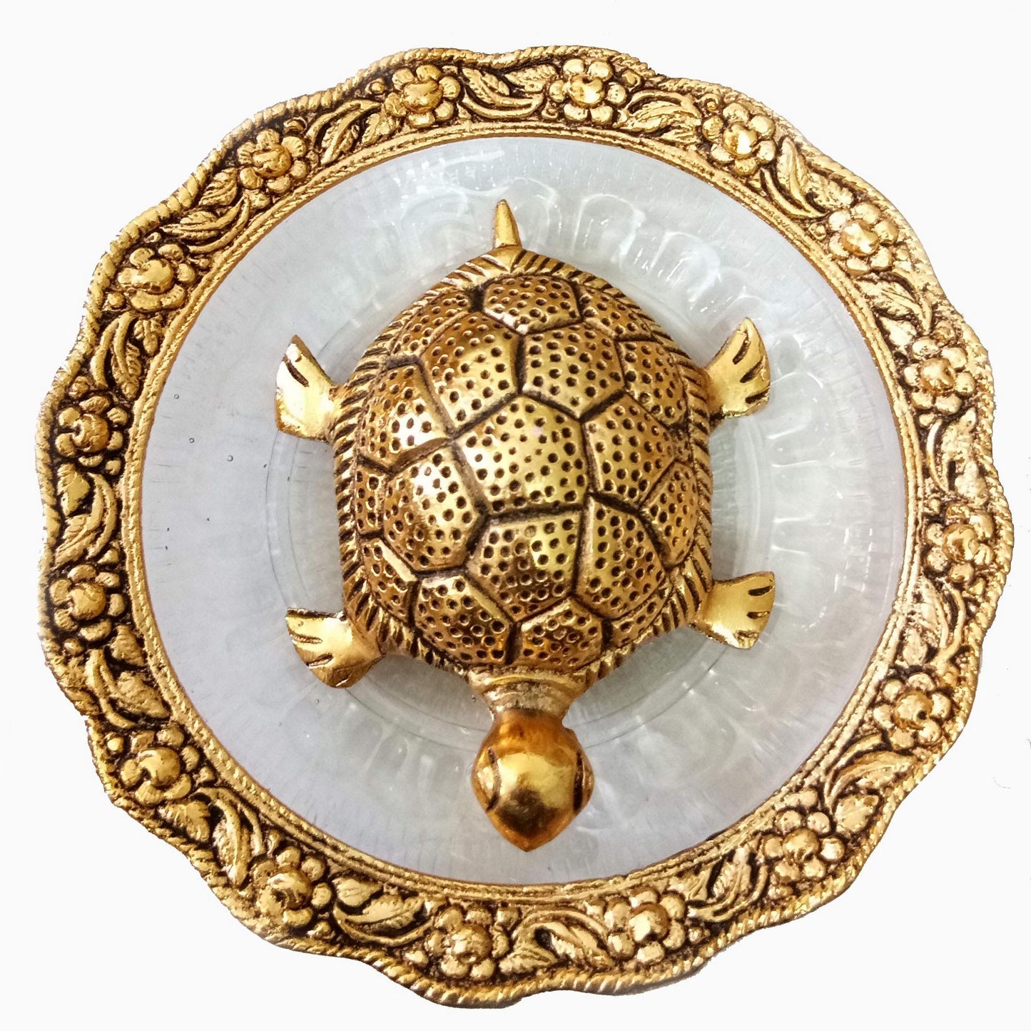 Trendy Crafts Pack Of 4 Golden Tortoise on Designer Plate Enhance Positivity • Invite Prosperity • Elevate Décor