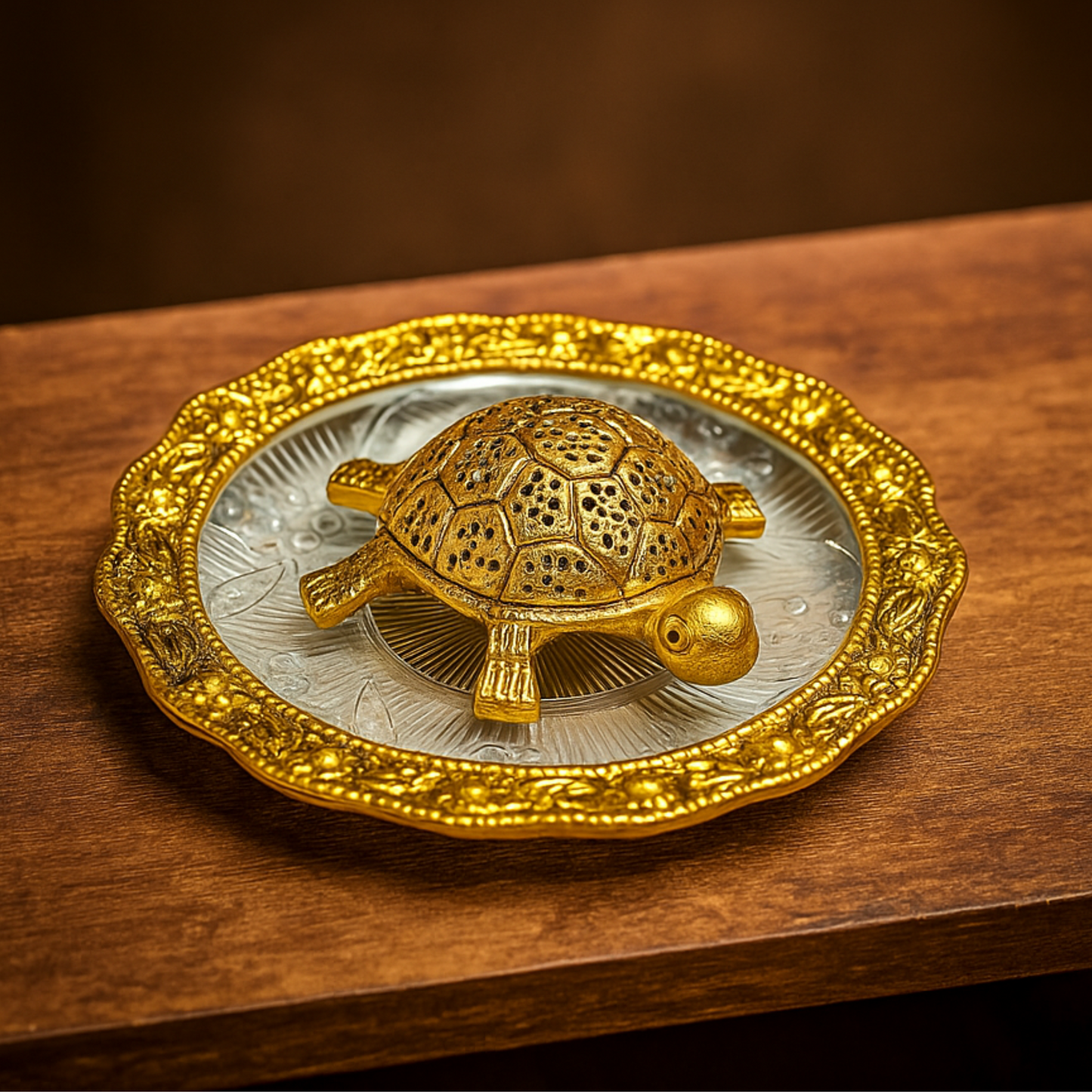 Trendy Crafts Pack Of 4 Golden Tortoise on Designer Plate Enhance Positivity • Invite Prosperity • Elevate Décor