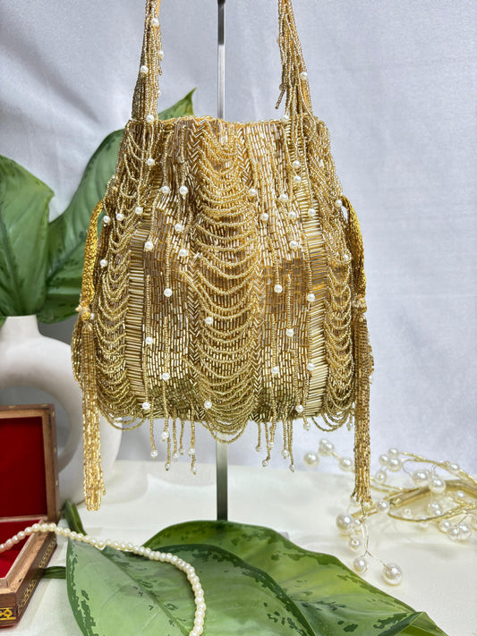 Hazel silver mala nalki work potli