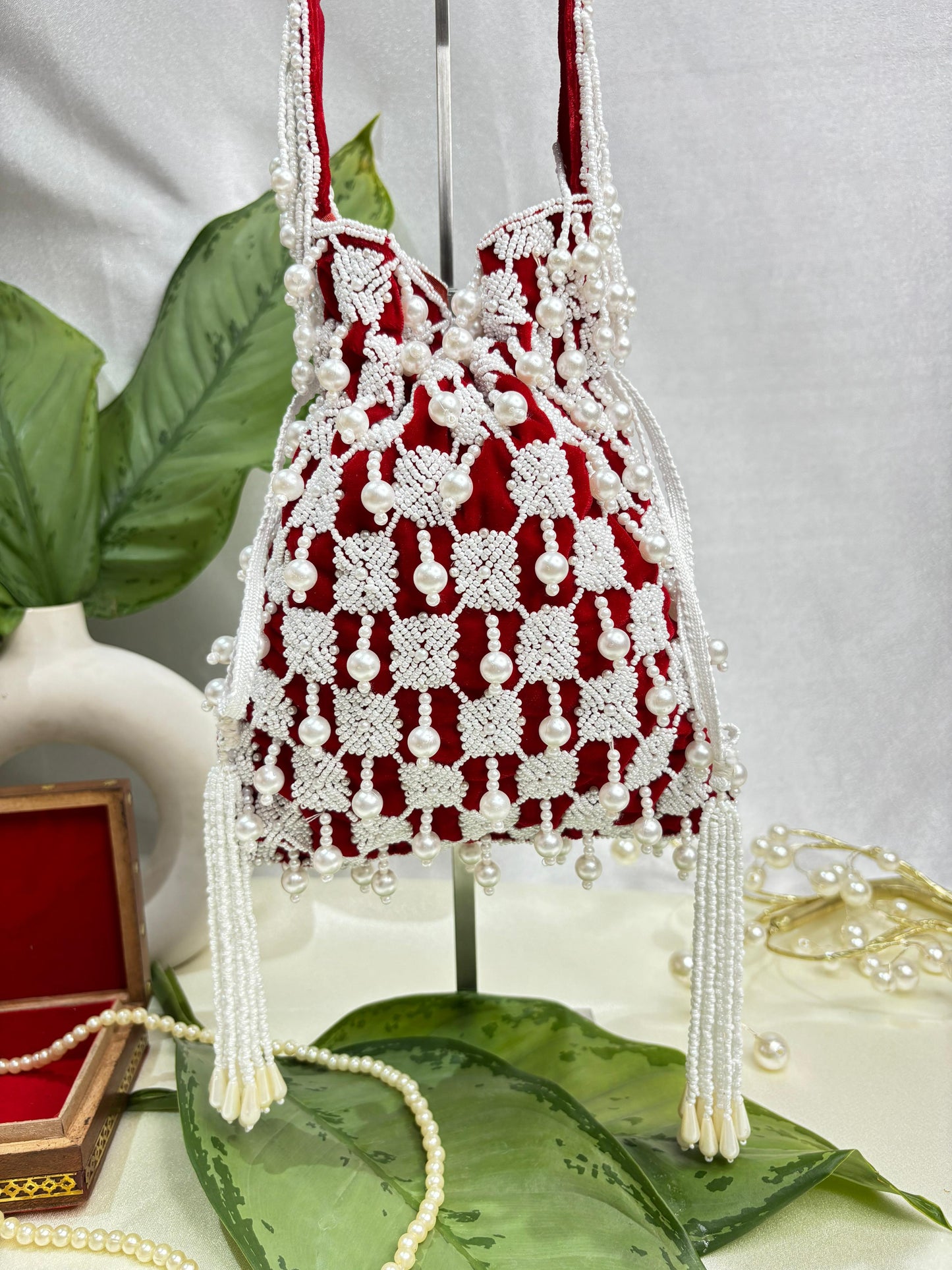 Sophie red pearl flowers potli