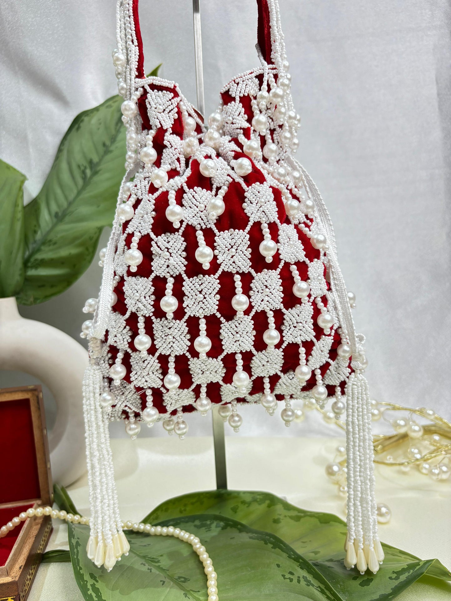 Sophie red pearl flowers potli