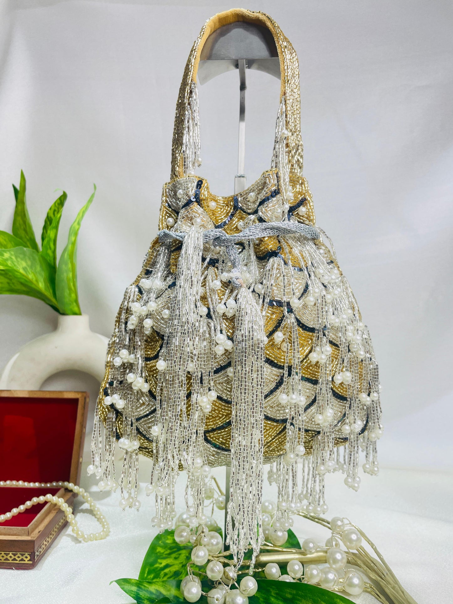 Sophie red pearl flowers potli