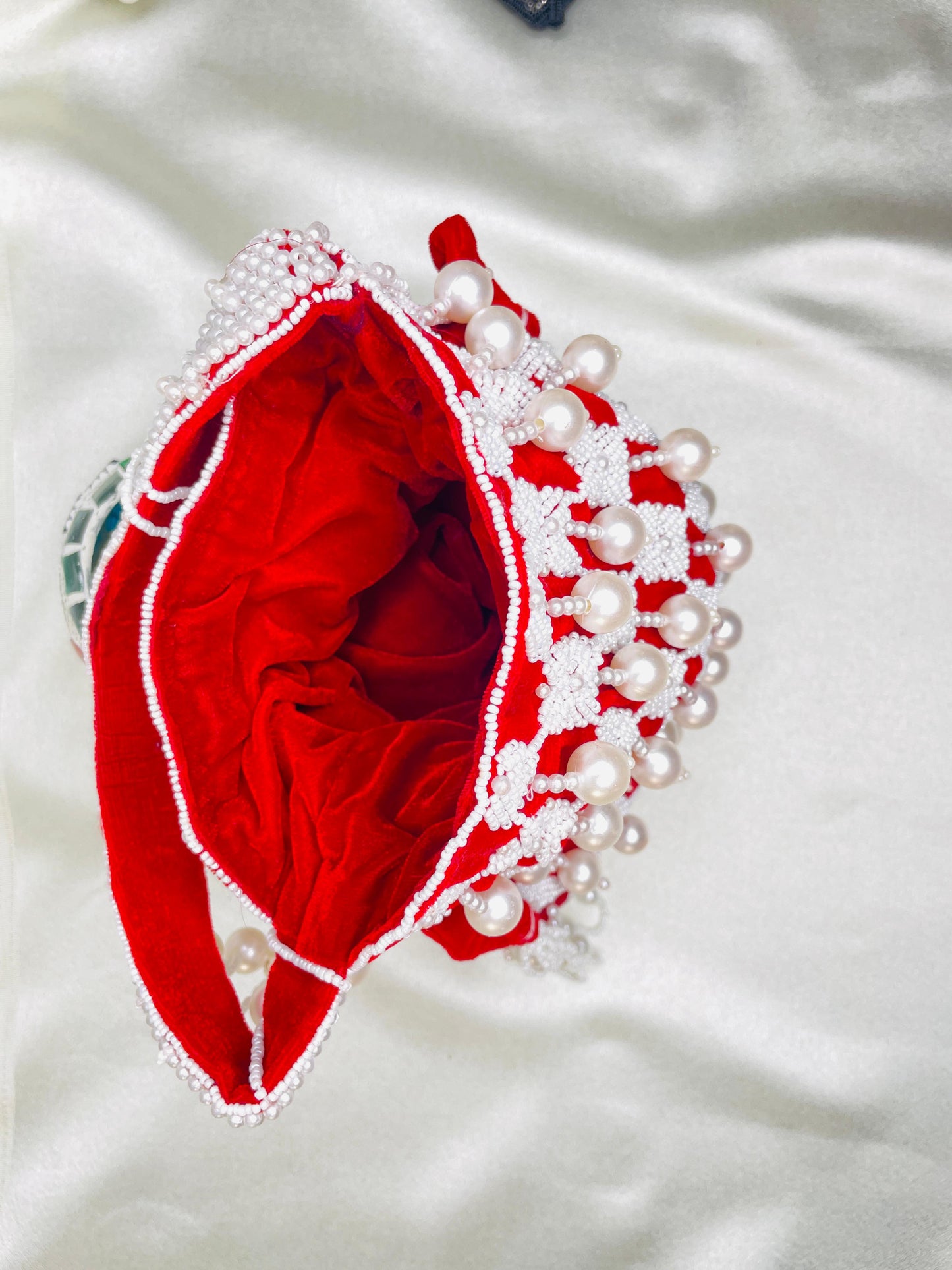Sophie red pearl flowers potli
