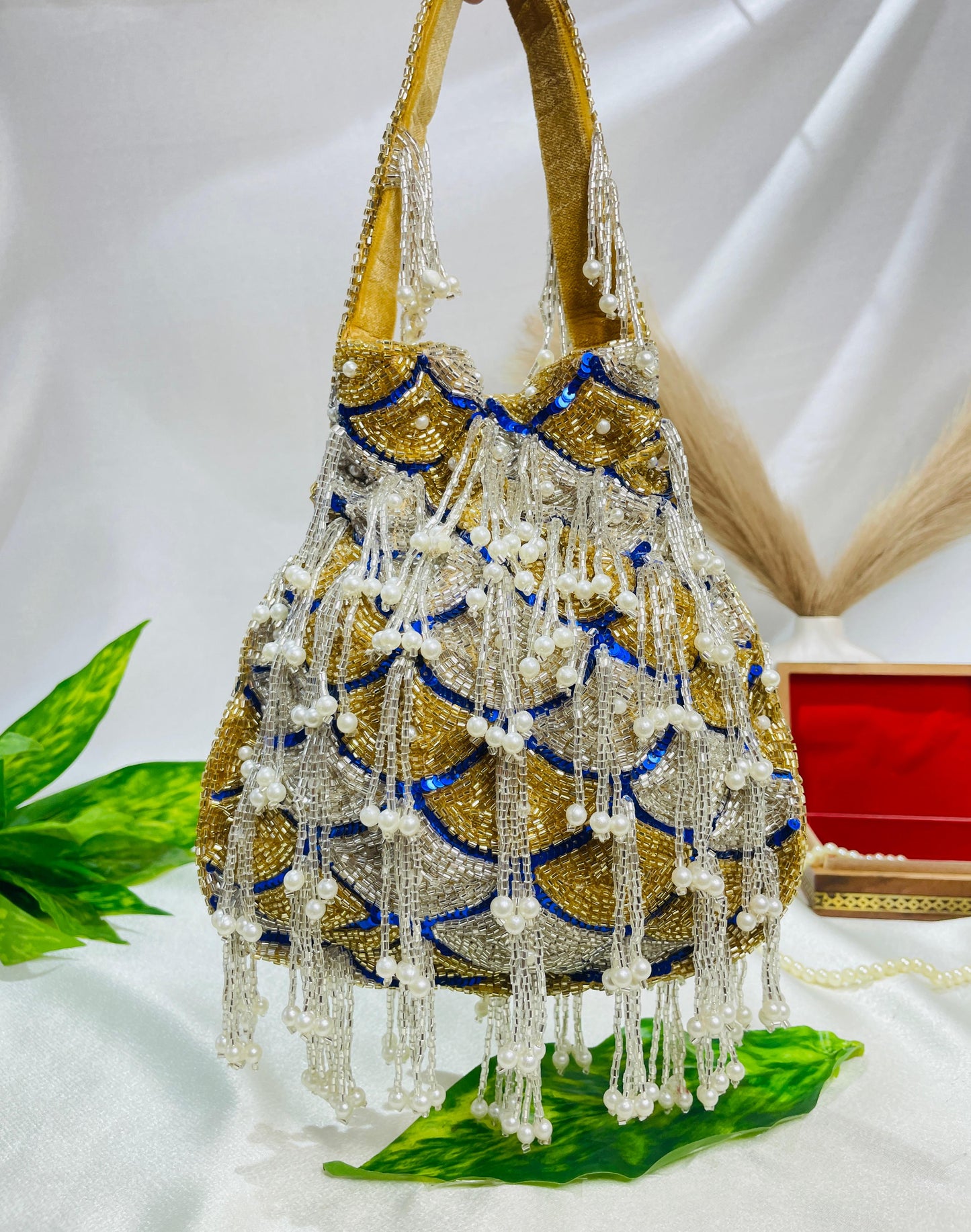 Sophie red pearl flowers potli
