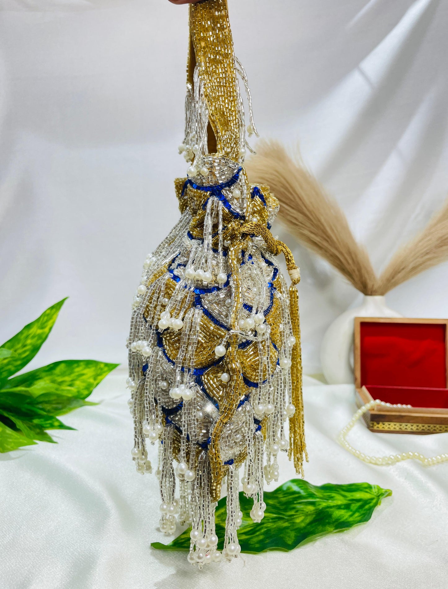 Sophie red pearl flowers potli